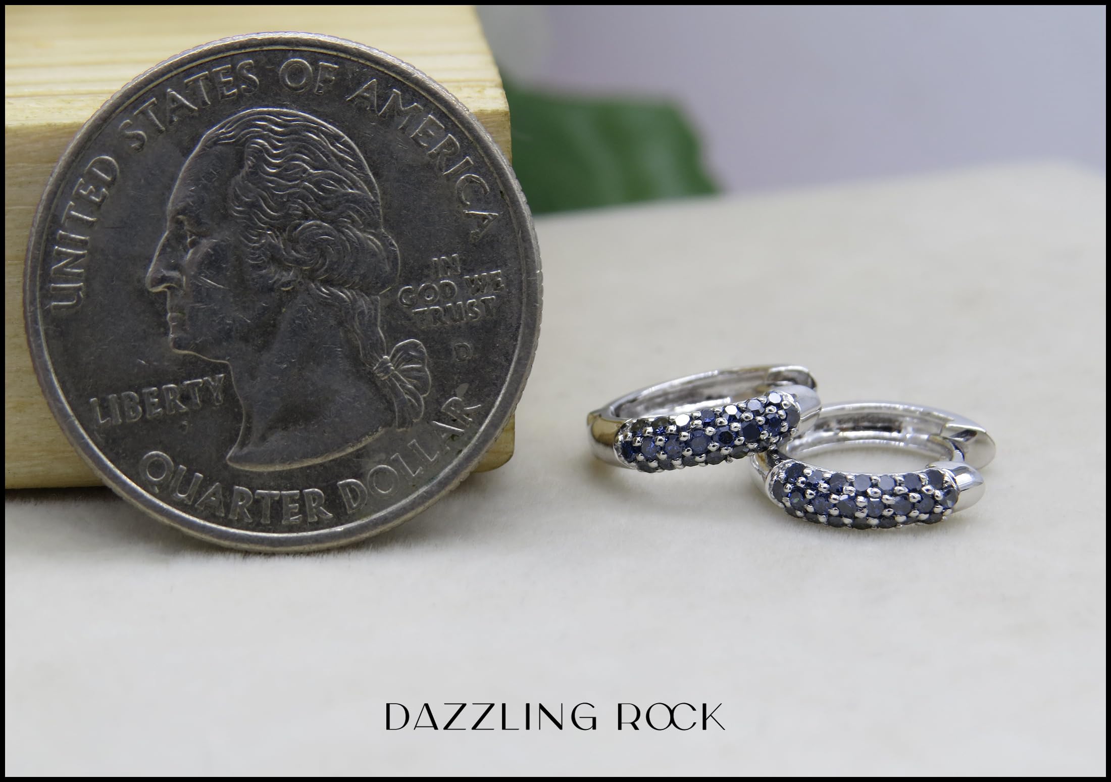 Dazzlingrock Collection 14K Solid White Gold Gemstone & Diamond Women's Pave Huggie Hoop Earrings | Elegant Everyday Jewelry & Perfect Gift for Her