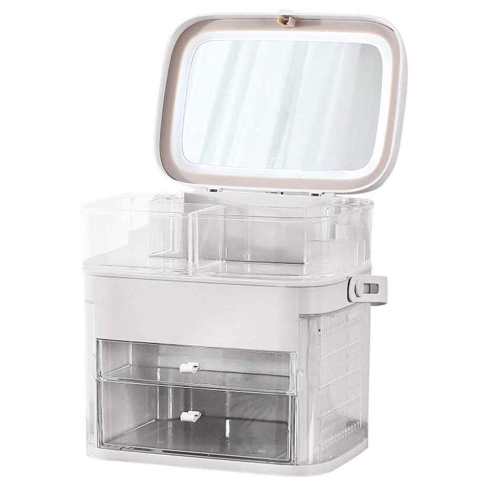 Portable LED Makeup Organizer & Jewelry Storage Box - Large Capacity Cosmetic Case for Bathroom, Dresser, Vanity | Perfect for Home Organization, Travel & Countertop Storage (White)
