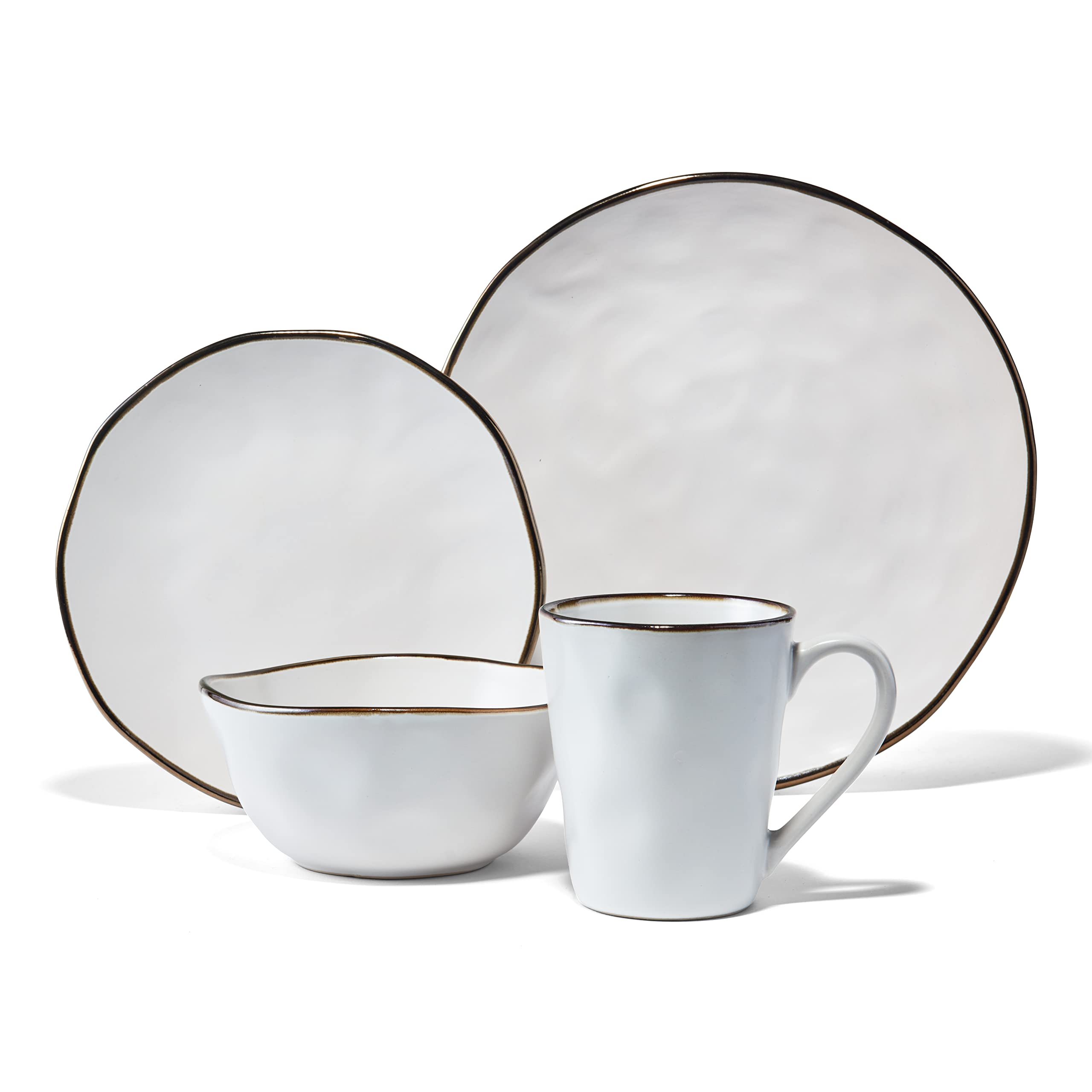American Atelier Luna Round Stoneware Dinnerware Set - 16 Piece Collection with 4 Dinner Plates, 4 Salad Plates, 4 Bowls & 4 Mugs - Elegant Dinner Party Tableware for Special Occasions, Weddings & Holiday Gatherings - Perfect Housewarming or Birthday Gift Idea