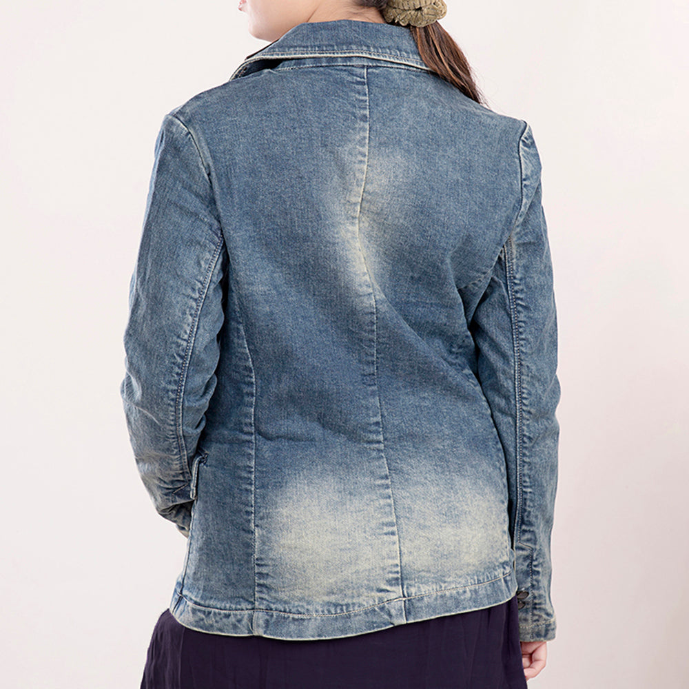 Genuine Leather Hand-Tooled & Hand-Carved Women's Denim Blazer Jacket - 100% Cotton Western Style Dress Coat for Ladies & Girls | Perfect for Casual Outfits, Office Wear & Special Occasions