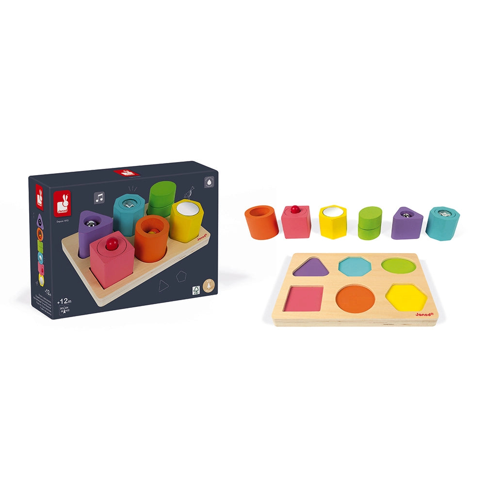I Wood Shapes & Sounds Puzzle - 6 Block Educational Toy for Toddlers 12 Months+ | Montessori Learning & Sensory Play for Babies