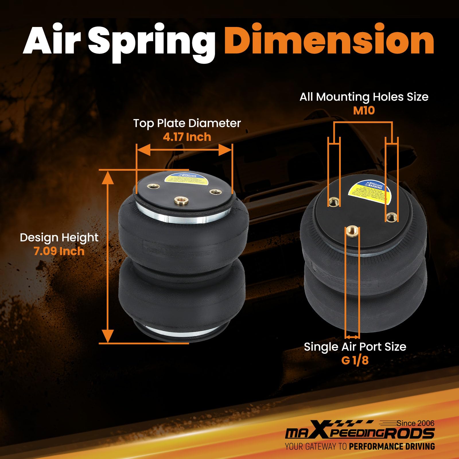 Maxpeedingrods 5000 lbs Heavy Duty Air Helper Spring Bags with Air Fittings - Universal Fit for Ford, Dodge, Chevy & GMC Trucks - G 1/8
