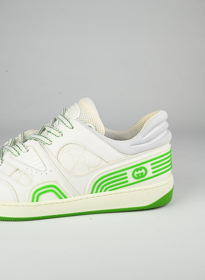 Gucci White and Green Basket Sneakers - Size 40 | Luxury Fashion Sneakers for Women, Streetwear & Casual Outfits