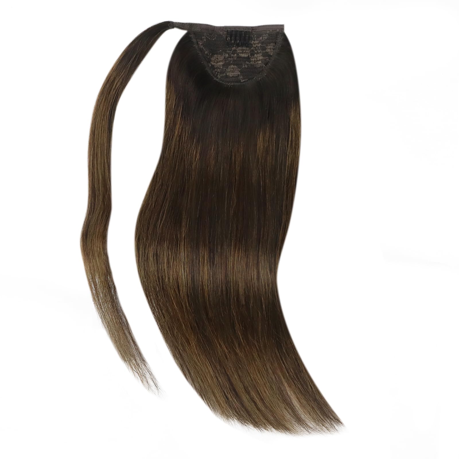 Ve Sunny 22inch Long Ponytail Hair Extensions - 100% Real Human Hair in Dark Brown Ombre & Medium Brown Shades - Comfortable Clip-in Ponytail for Women (80g) | Perfect for Parties, Weddings & Everyday Styling