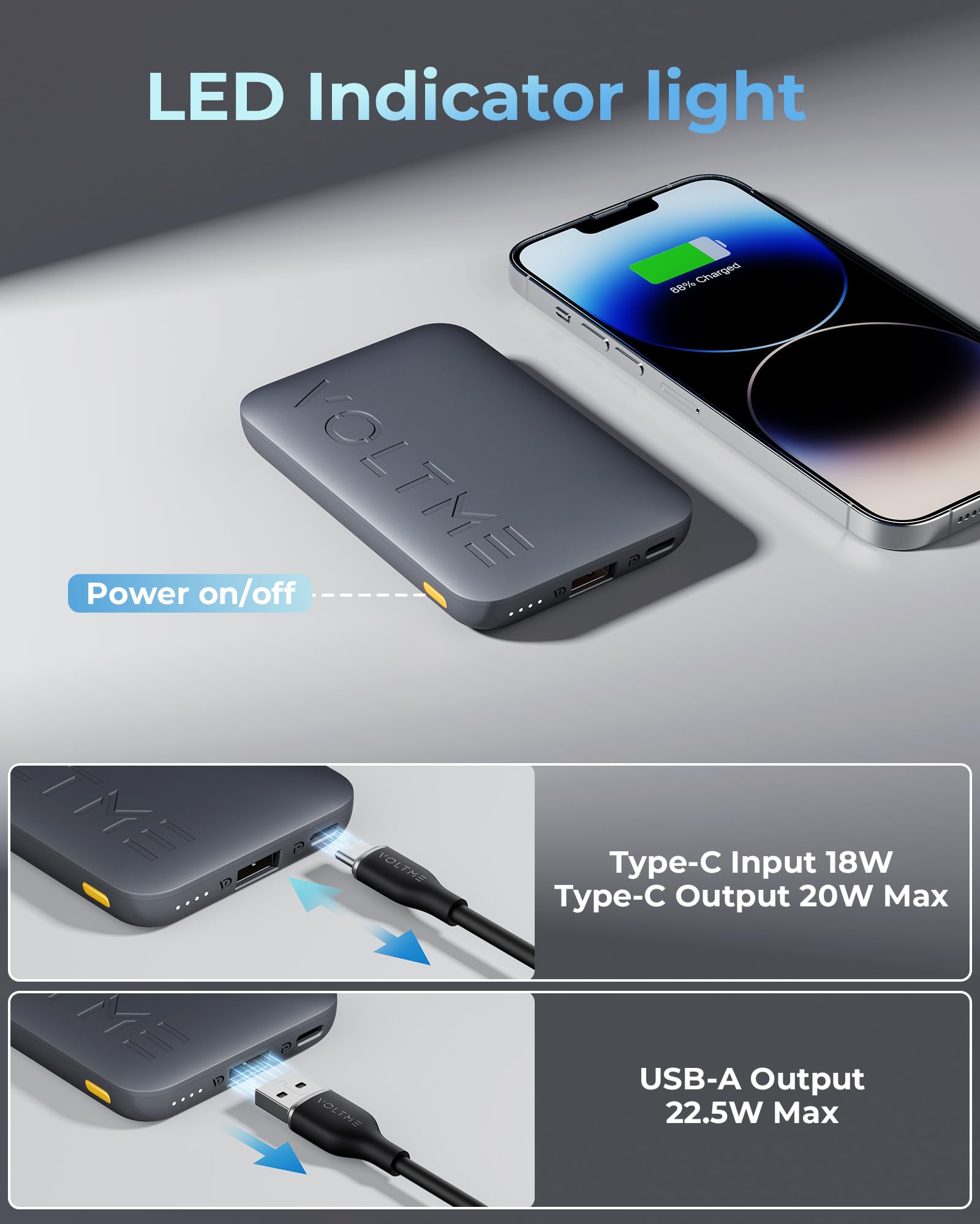 VOLTME 10000mAh Portable Charger Power Bank with USB C Cable - Ultra Slim & Fast Charging for iPhone 16/15/14/13/12, iPad Pro/Air/Mini, Pixel 4 - Perfect for Travel, Camping & Emergency Power Backup