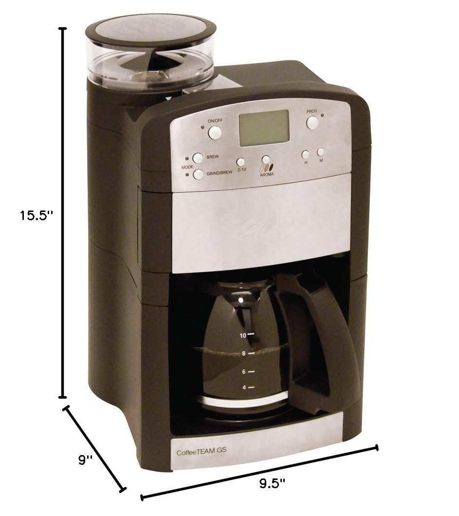 Capresso 464.05 CoffeeTeam GS 10-Cup Digital Coffee Maker with Built-in Conical Burr Grinder & Glass Carafe - Black (15.5