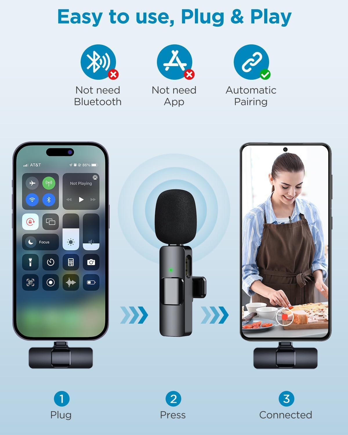 2 Pack Wireless Clip-on Microphone for iPhone 15 Series, iPad & Android - USB-C Lavalier Mic for Video Recording, YouTube, TikTok, Vlogging, Interviews - Perfect for Content Creators, Live Streaming & Podcasting