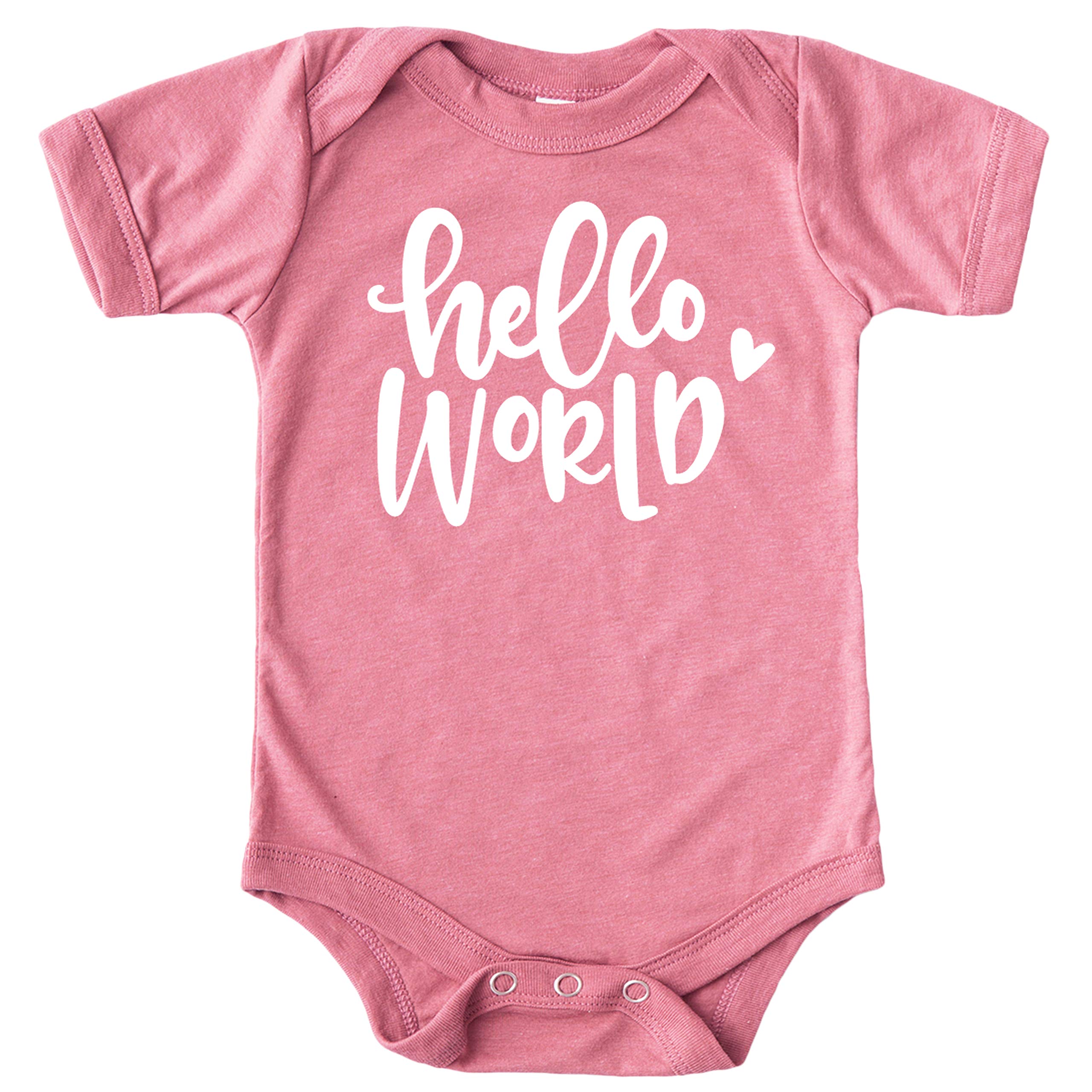 Olive Loves Apple Hello World Baby Bodysuit - Newborn Coming Home Outfit for Girls | Soft Cotton Infant Onesie for Hospital Photos & First Outings