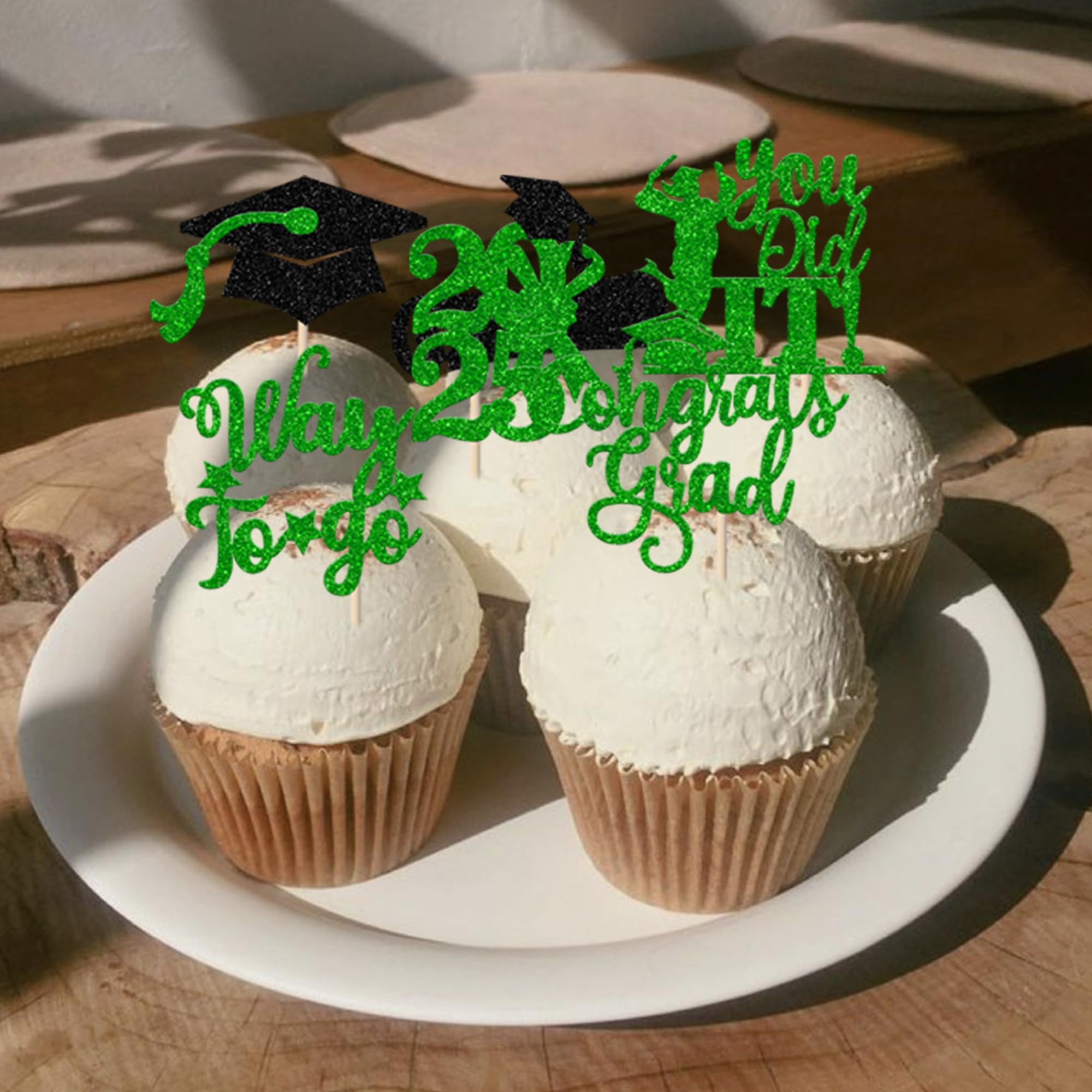 24 Pack Class of 2025 Graduation Cupcake Toppers - Glitter Grad Cap & Law School Survivor Cake Decorations for Lawyer Graduation Party Supplies (Green) - Perfect for 2025 Graduation Celebrations, Birthday Parties & Special Events