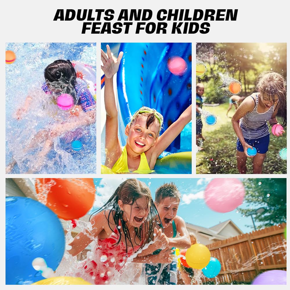 Refillable Magnetic Silicone Water Balloons - 24 Pack Eco-Friendly Reusable Pool Toys for Kids, Outdoor Summer Water Games, Backyard Party Essentials, Bath & Slide Fun