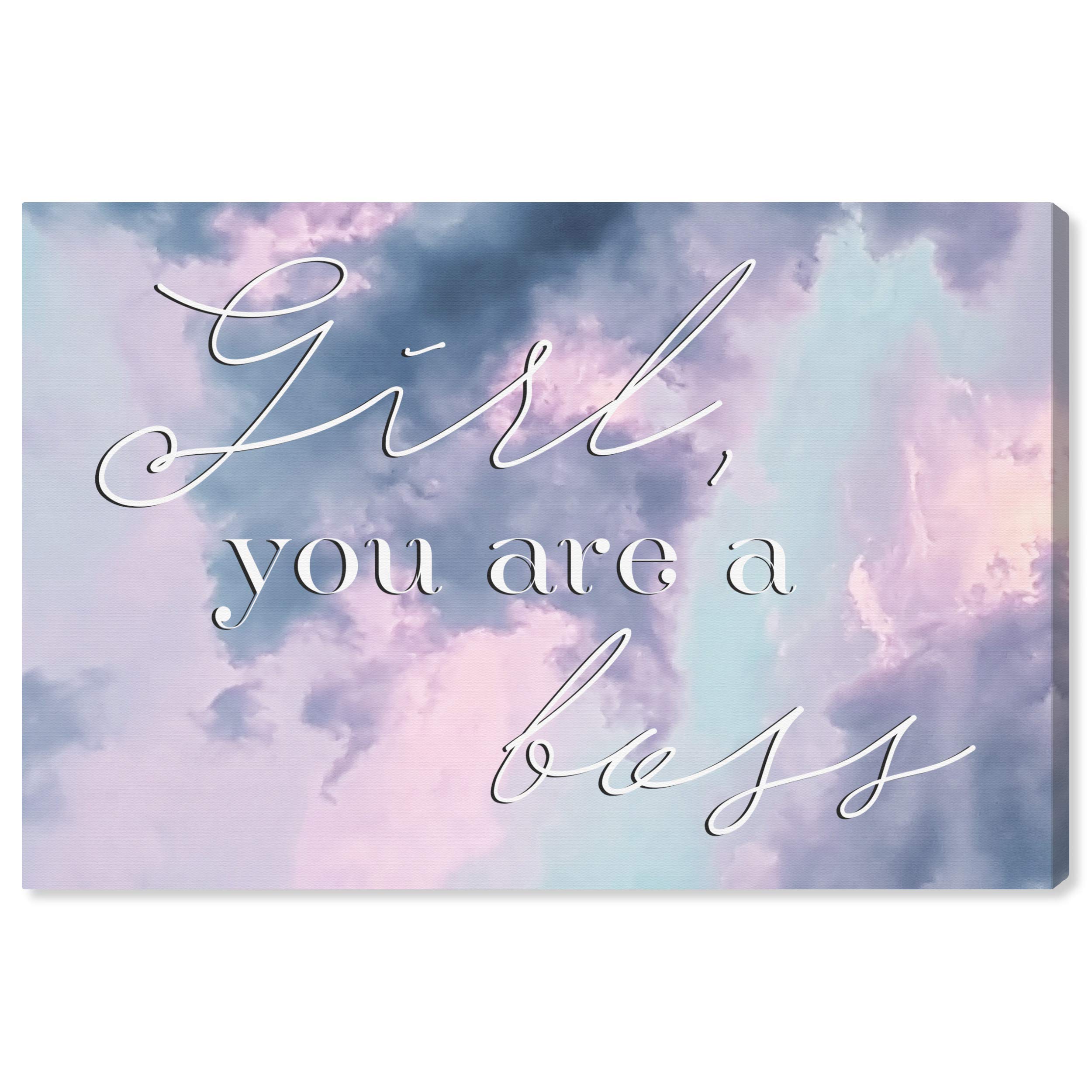 Girl You Are A Boss Wall Art Canvas Print - 36x24 Inches Purple & Pink Typography Quote - Modern Home Office Decor for Women Empowerment & Inspirational Spaces