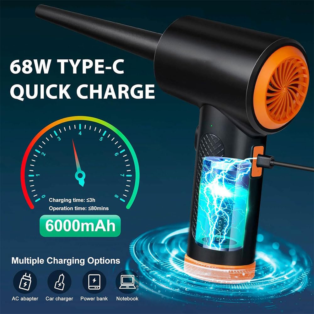 Electric Air Duster for Keyboard Cleaning - 60000 RPM Reusable Compressed Air Can Replacement with 3 Speed Settings & LED Light - Perfect for Electronics, PC, Laptop, Camera Lens and Office Equipment Maintenance