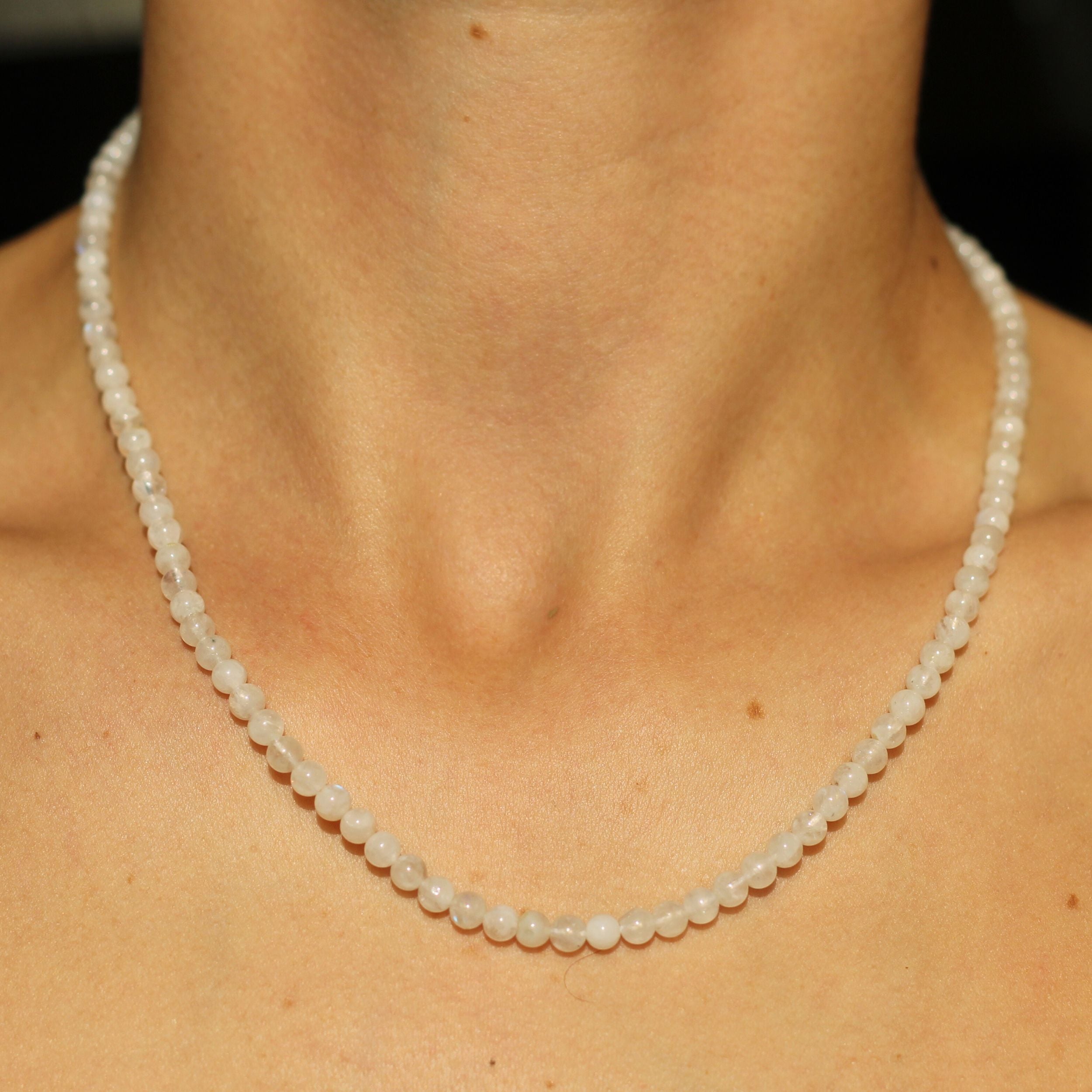 Moonstone Beaded Necklace - Mini Crystal Healing Jewelry for Women - Perfect for Meditation, Yoga & Spiritual Gifts