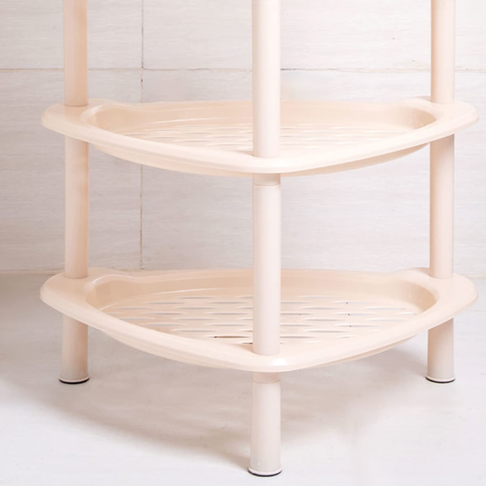3-Tier Plastic Bathroom Shelf Stand with Hooks - Space Saving Corner Storage Rack for Shower, Kitchen & Bathroom Organization - Multipurpose Holder for Toiletries, Sponges & Cleaning Supplies (White) - Perfect for Small Bathrooms, Apartments & Dorm Rooms