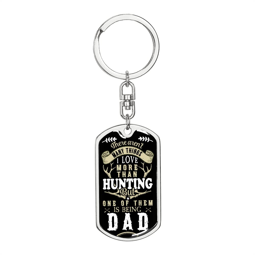 Personalized Engravable Dog Tag Keychain for Dad - Custom 'My Hunter Dad' Gift with Gift Box - Perfect for Father's Day, Birthday & Hunting Trips