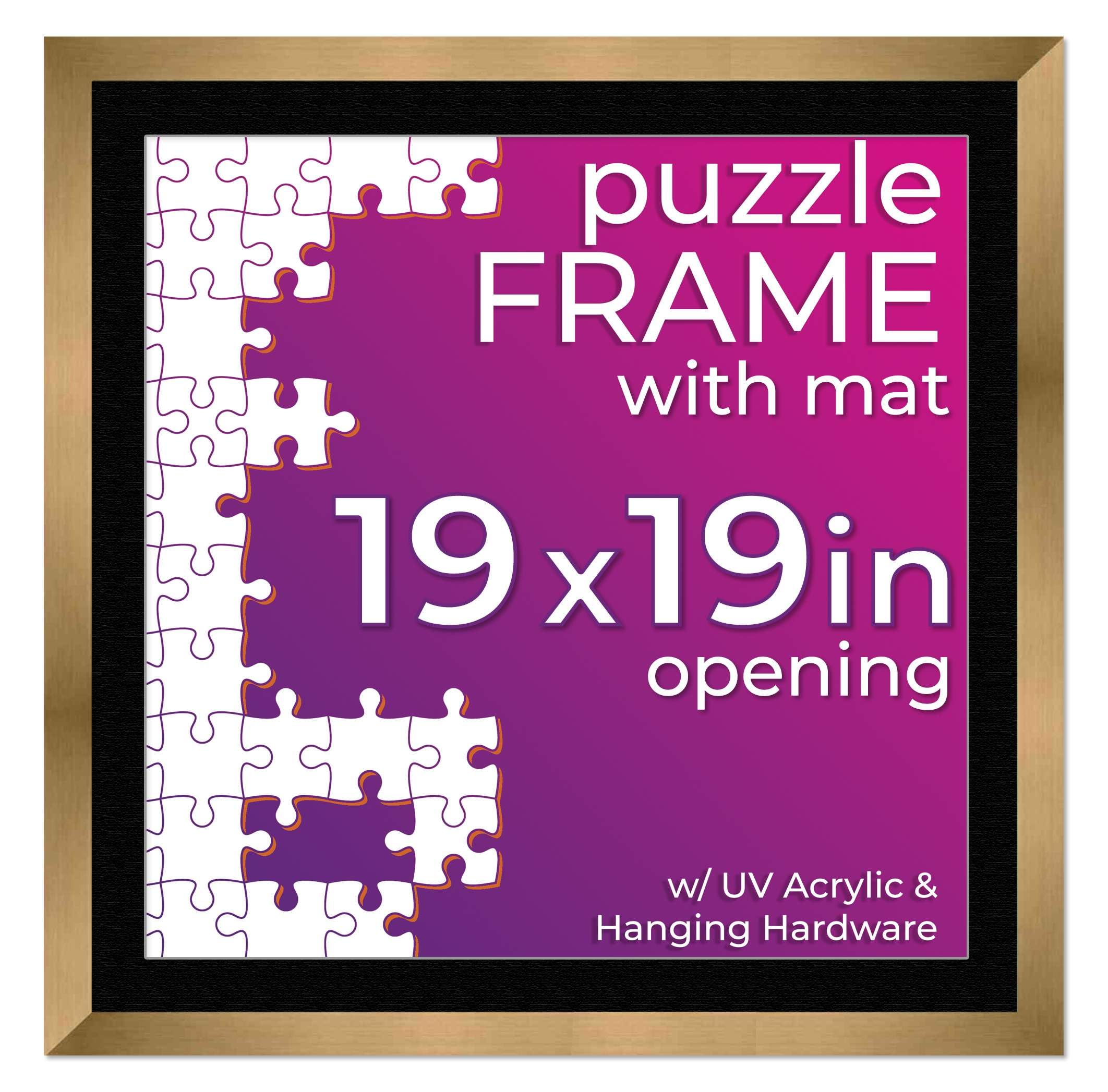 19x19 Jigsaw Puzzle Frame Kit with Puzzle Glue Sheets, Bronze Wood Frame & Black Mat - Complete Display Set Includes UV Acrylic, Backing & Hanging Hardware - Perfect for Preserving Art Puzzles, Kids' Creations & DIY Home Decor
