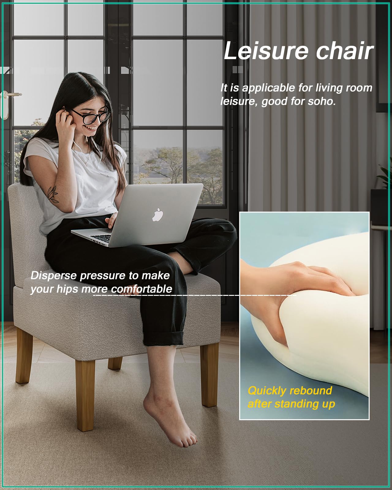 Modern Armless Accent Chair for Bedroom - Solid Wood Legs Upholstered Slipper Vanity Chair, Comfortable Guest & Reading Chair in Beige - Perfect for Bedroom Seating, Dressing Room & Cozy Reading Nook