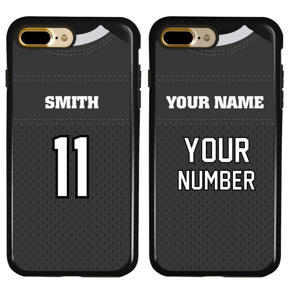 Custom Football Jersey iPhone 7 Plus/8 Plus Case - Personalized Protective Hybrid Cover with Your Name & Number - Black Sports Design - Perfect for Game Days, Team Spirit & Fan Support