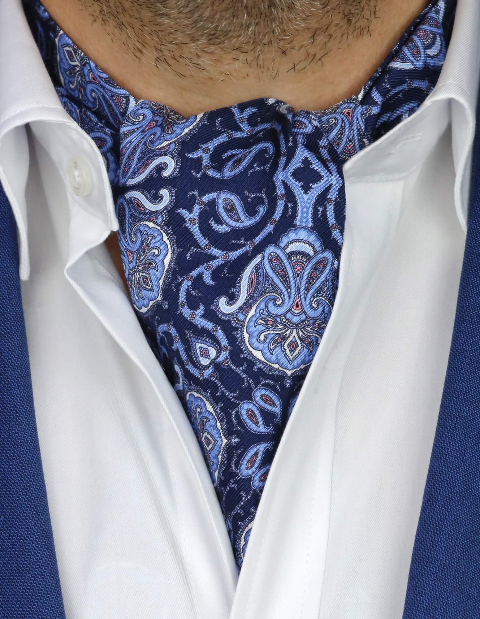 DÉCLIC Portishead Paisley Ascot Tie for Men - Stylish Blue Silk Necktie - Perfect for Weddings, Business Meetings & Formal Events