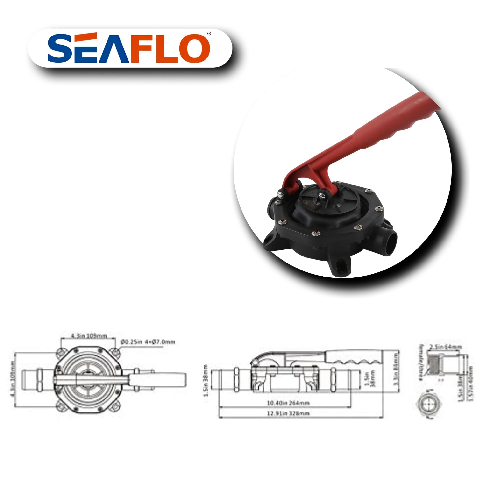 Seaflo 12 GPM Manual Diaphragm Water Pump - Portable Hand Pump for Boats, RVs, Camping & Emergency Water Transfer