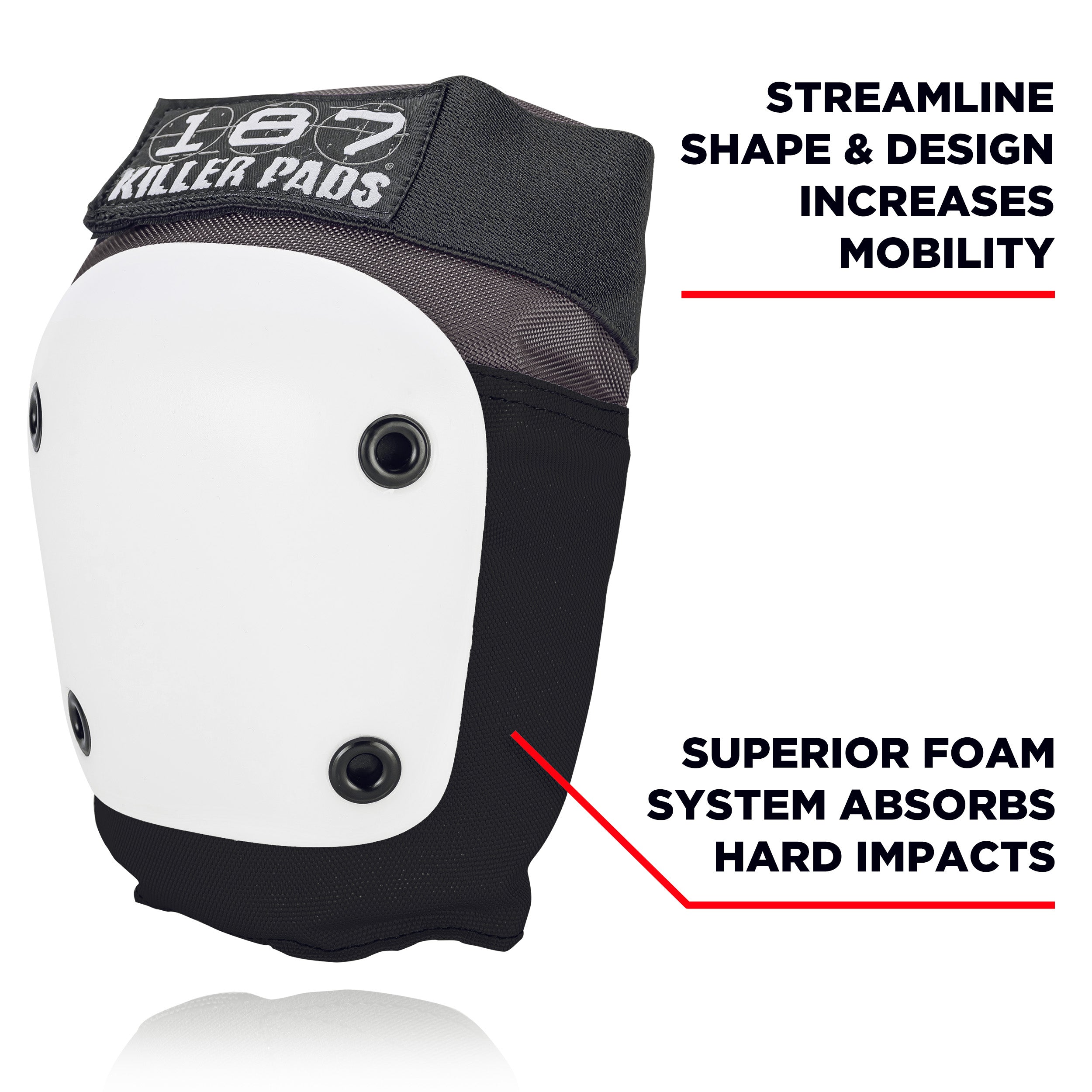 FLY KNEE PAD Grey/Black with White Caps - Protective Knee Support for Running, Cycling, Workouts & Outdoor Sports