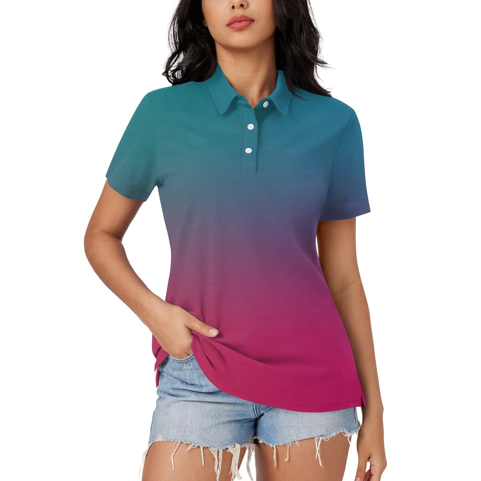 Trendy Women's Lapel Shirts - Summer Button Up V-Neck Short Sleeve Tops & Blouses with Vintage Graphic Print | Perfect for Casual Outings, Office Wear & Summer Vacations