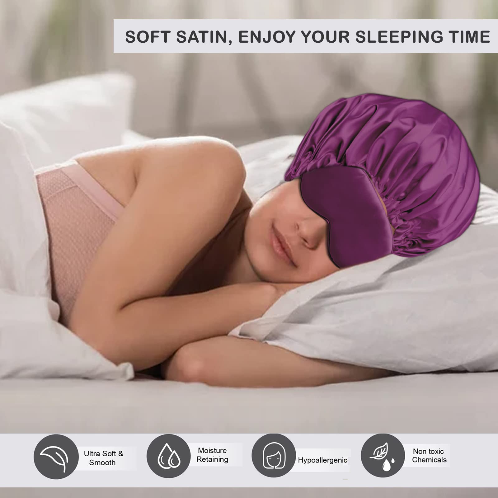 Avirons Silk Hair Bonnet with Sleep Mask | Double Layer Reversible Satin Sleeping Cap for Women & Men | Hair Protection for Curly, Natural, Braided Hair | Perfect for Nighttime, Travel & Home Use