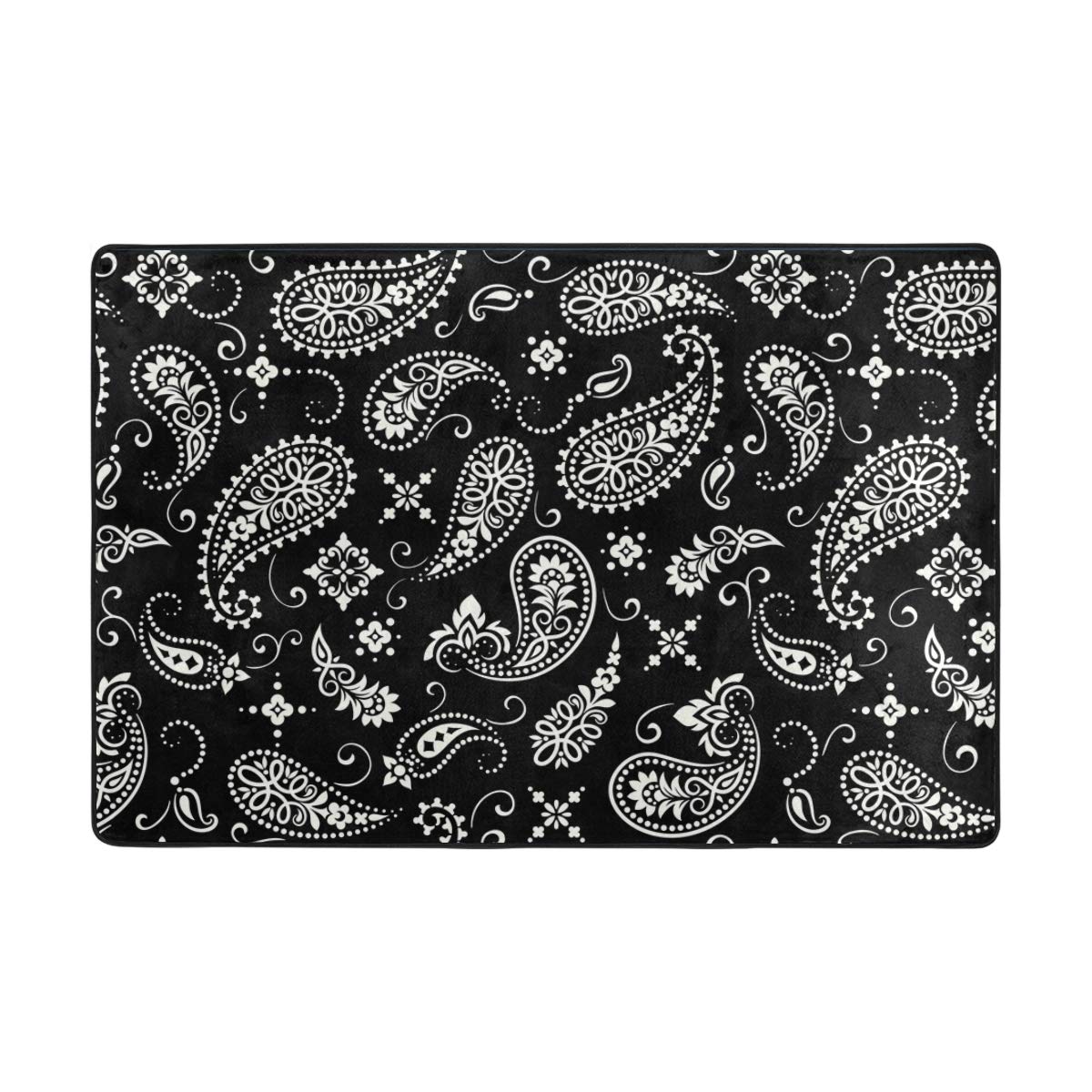 ALAZA Paisley Bandana Print Non-Slip Doormat 24x36 Inch - Black Washable Indoor/Outdoor Entrance Mat for Front Door, Patio, Bathroom & Laundry Room - Soft Absorbent Floor Mat for Home Decor & High Traffic Areas