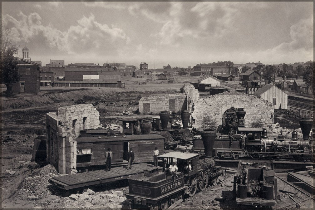24x36 Atlanta Civil War Ruins Poster - Vintage Railroad Roundhouse Wall Art for Home & Office Decor