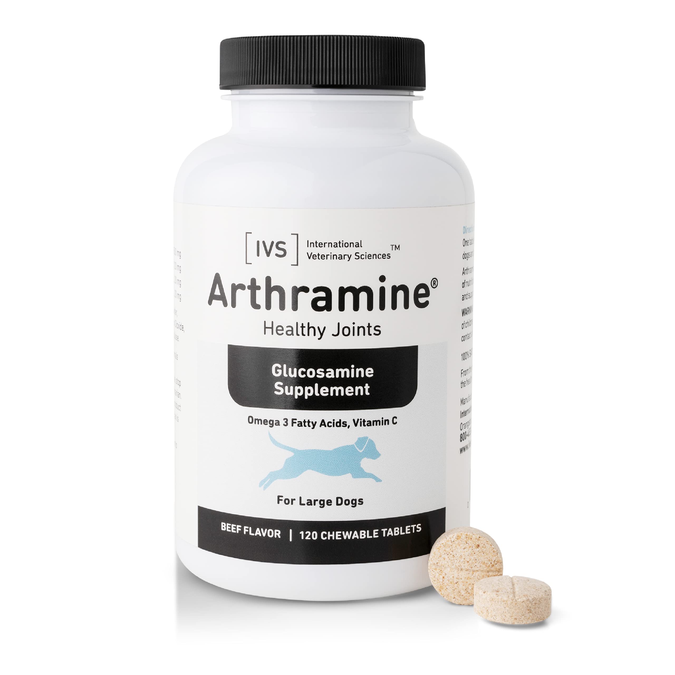 IVS Arthramine Healthy Joints & Bones Supplement for Large Dogs - Glucosamine & Chondroitin Formula, 120 Chewable Tablets - Supports Mobility & Hip Health for Senior Dogs & Active Breeds - Perfect for German Shepherds, Labradors & Golden Retrievers