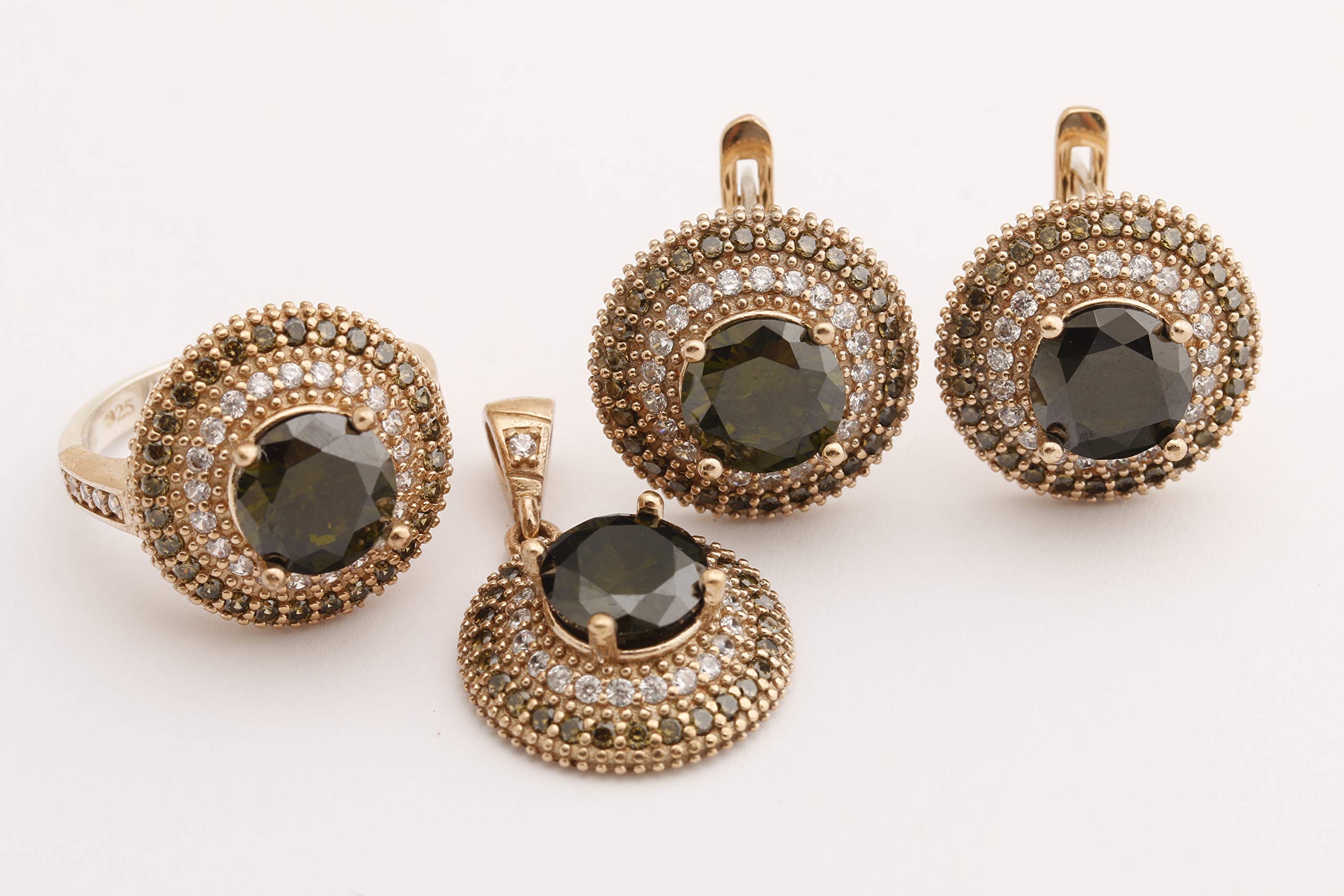 Handmade 925 Sterling Silver Peridot & Topaz Jewelry Set - Earrings, Pendant & Ring (Size Options) | Turkish Artisan Crafted | Perfect for Weddings, Gifts & Special Occasions
