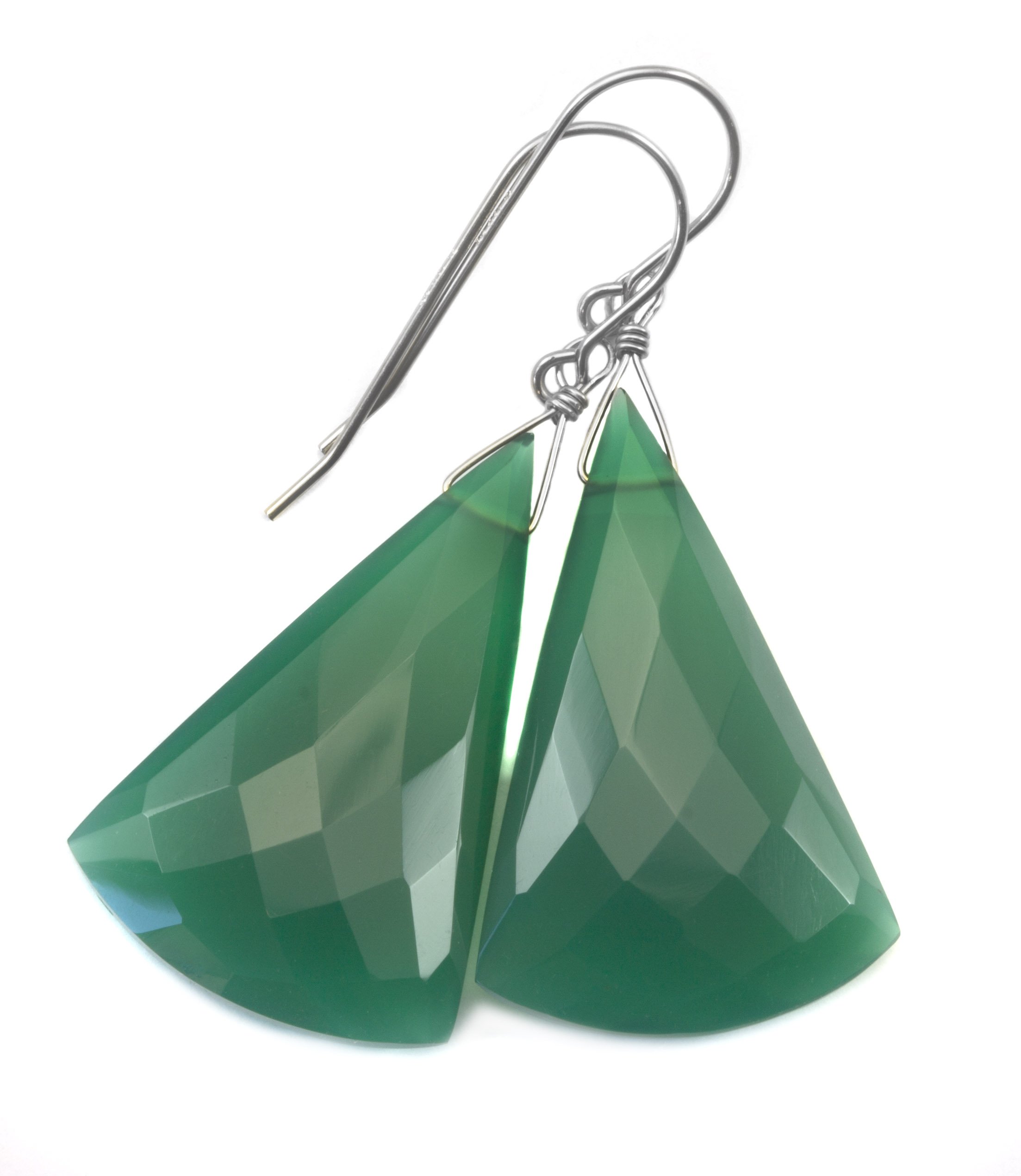 Green Onyx Earrings - Large Long Triangle Faceted Dangle Earrings for Women, Minimalist Modern Jewelry | Perfect for Weddings, Parties & Everyday Wear