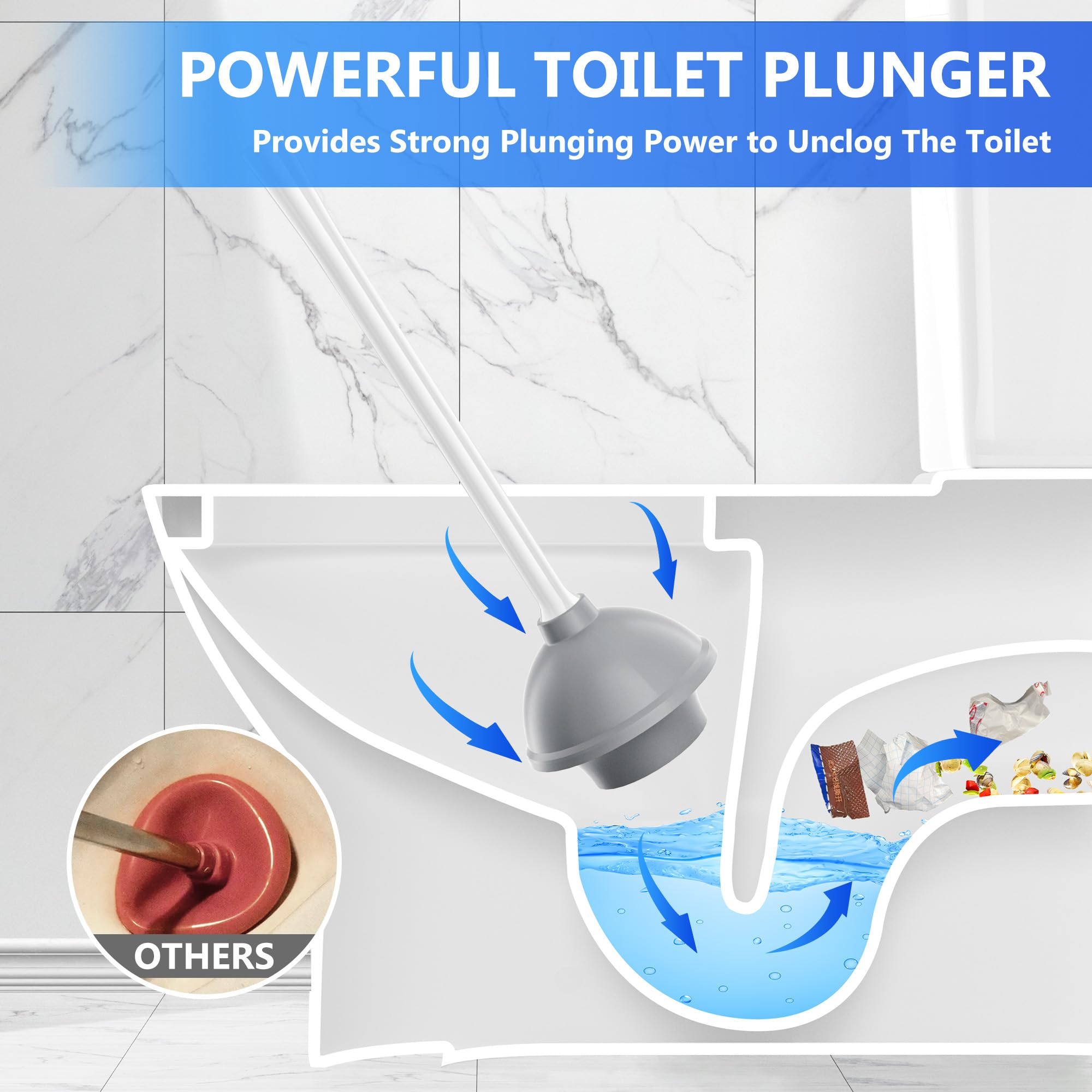Best Heavy Duty Toilet Plunger with Holder - White Bathroom Plunger for Clogged Drains - Perfect for Home, Apartment & RV Use
