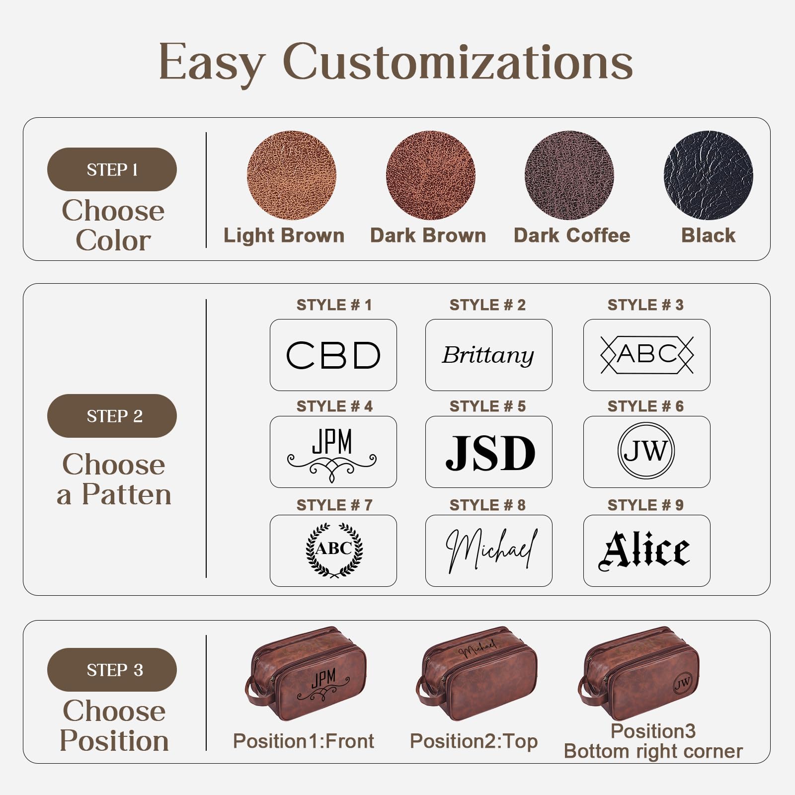 Personalized Leather Toiletry Bag for Men - Large Waterproof Travel Shaving Dopp Kit | PU Leather Cosmetic Organizer | Custom Engraved Groomsmen Gift | Perfect for Business Trips, Camping & Vacation Essentials
