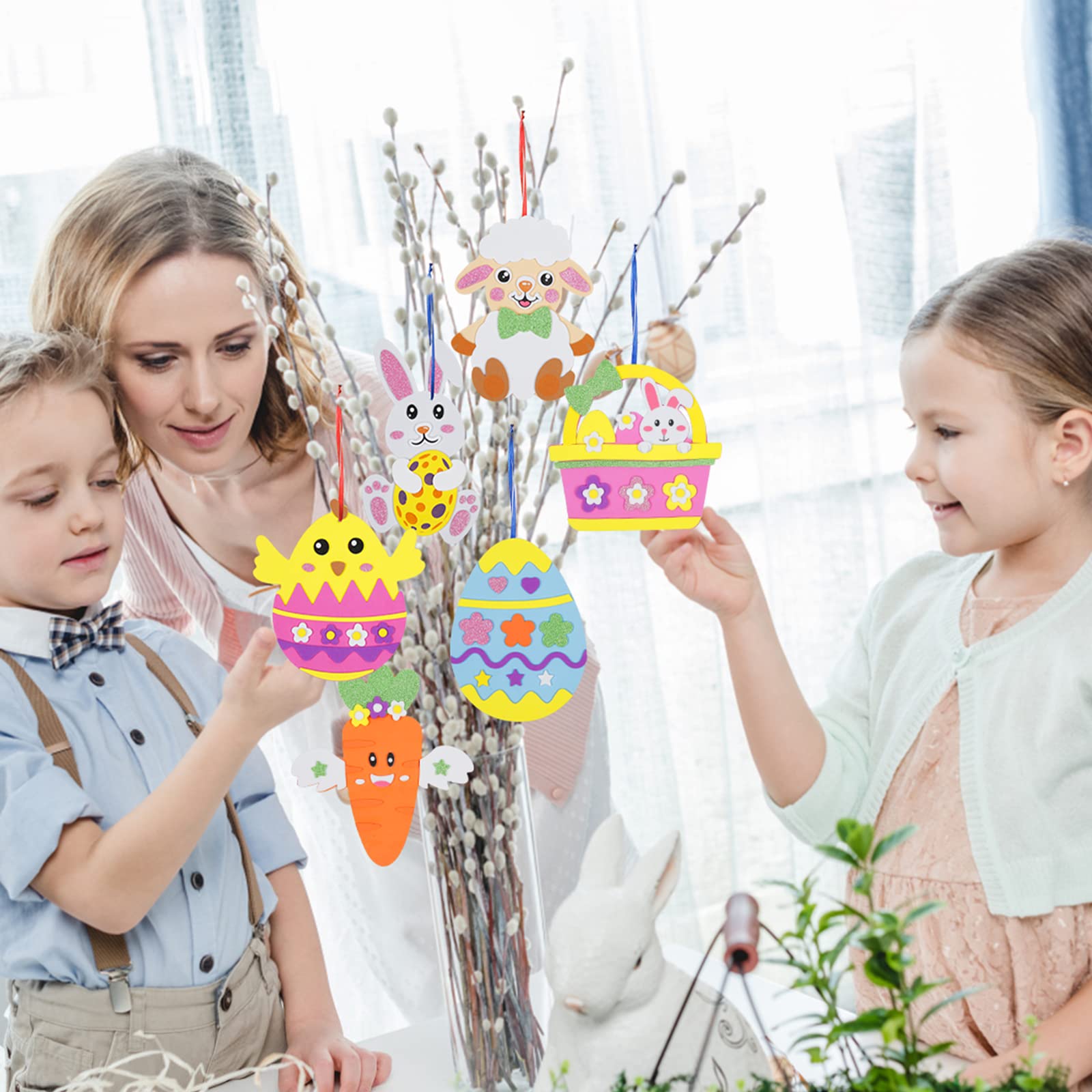 Fennoral 12 Pack Easter Craft Kit for Kids - DIY Foam Stickers & Ornaments for Easter Party Decorations | Creative Arts & Crafts for Classroom, Home, and Easter Egg Hunt Activities