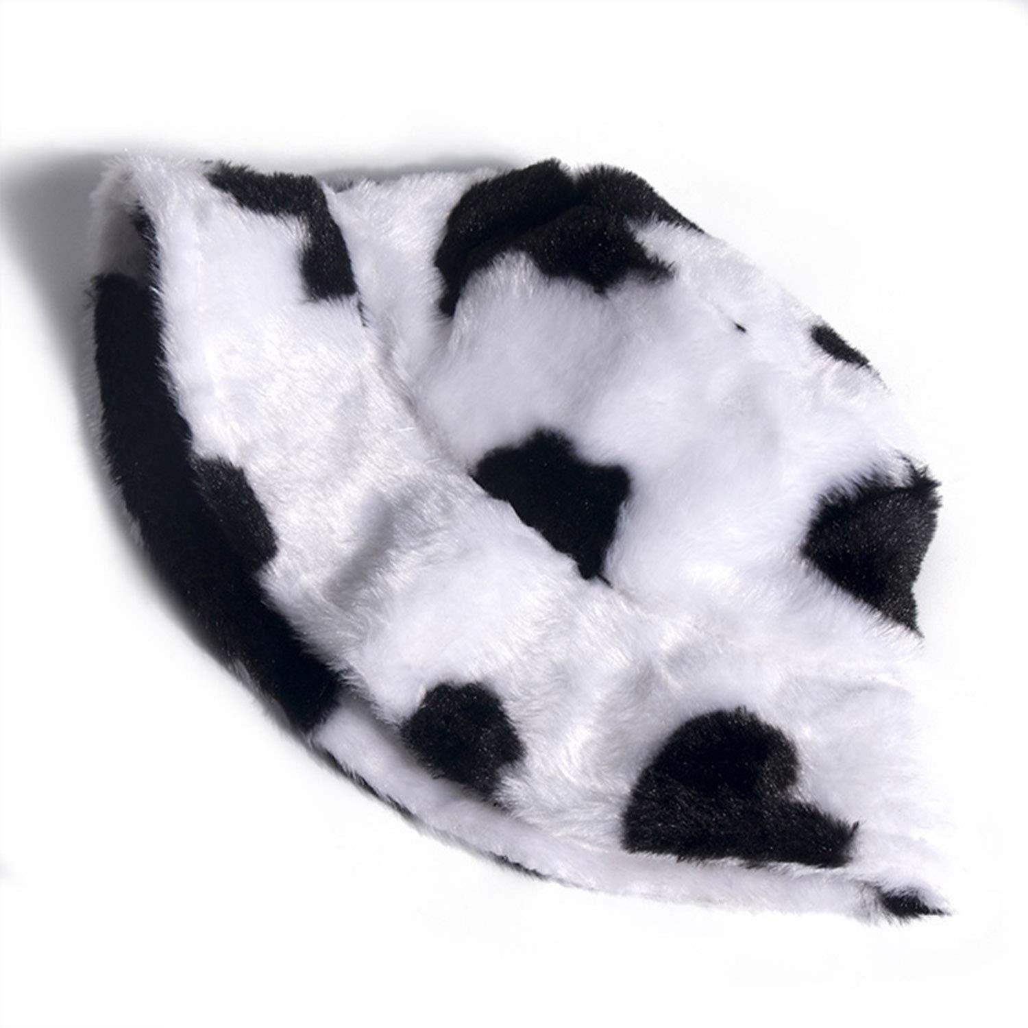 Women's Cow Print Faux Fur Bucket Hat - Soft Winter Warm Fisherman Cap with Windproof Design for Women & Girls | Perfect for Cold Weather, Outdoor Activities, and Fashion Accessories