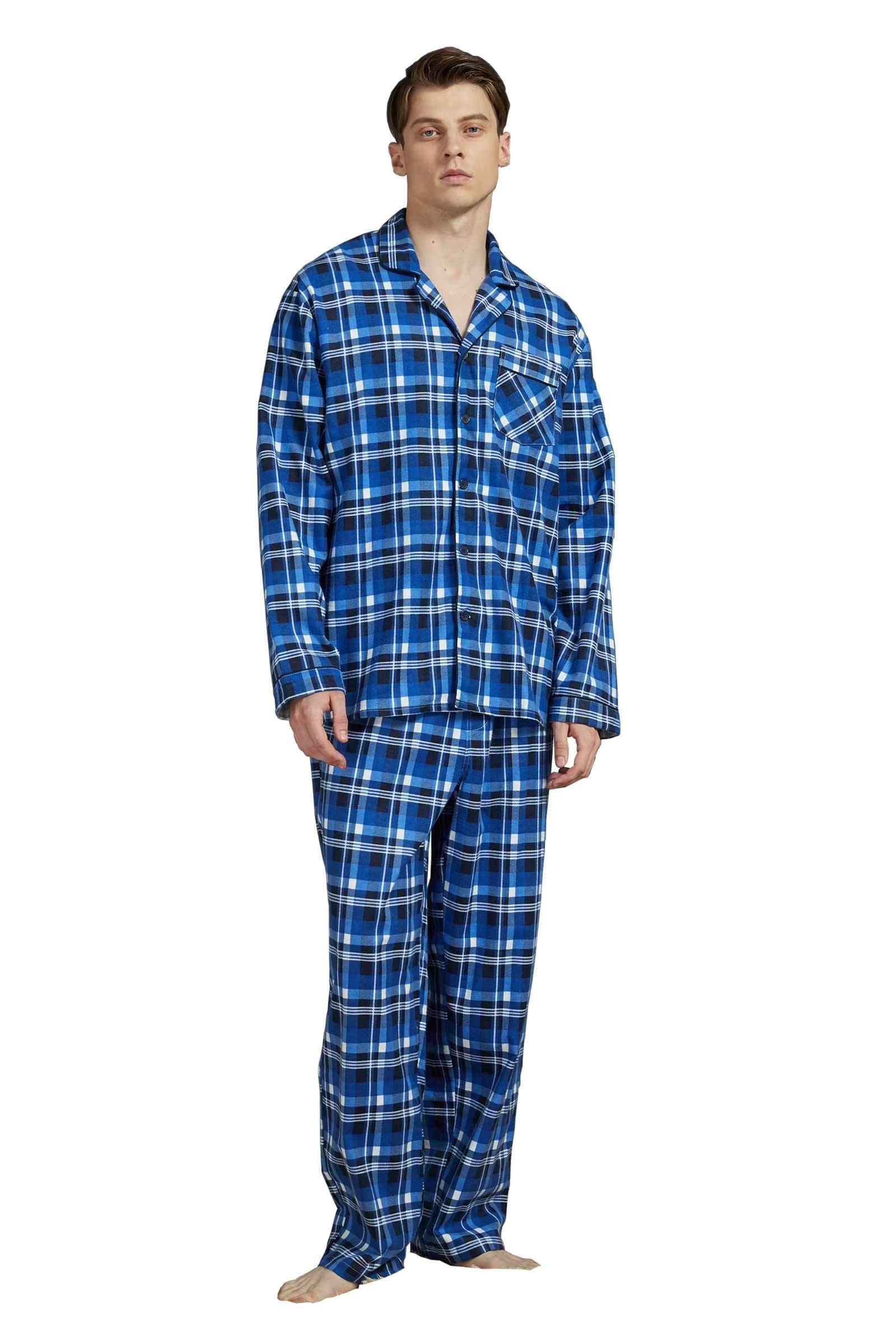 Men's 100% Cotton Flannel Pajama Set with Pockets & Drawstring - Soft & Comfortable Sleepwear for Lounging at Home or Winter Nights