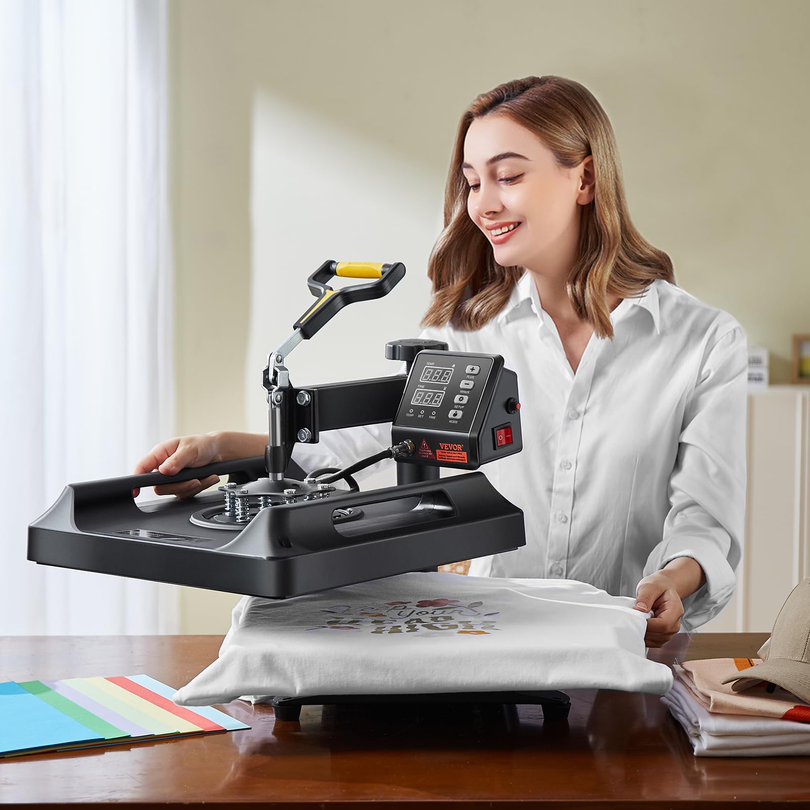 VEVOR 15x15 Inch 8-in-1 Digital Heat Press Machine with 360° Swing Away Design - Professional T-Shirt, Hat, Mug & Plate Sublimation Press for DIY Heat Transfer Projects | Perfect for Custom Apparel, Promotional Items & Small Business Printing