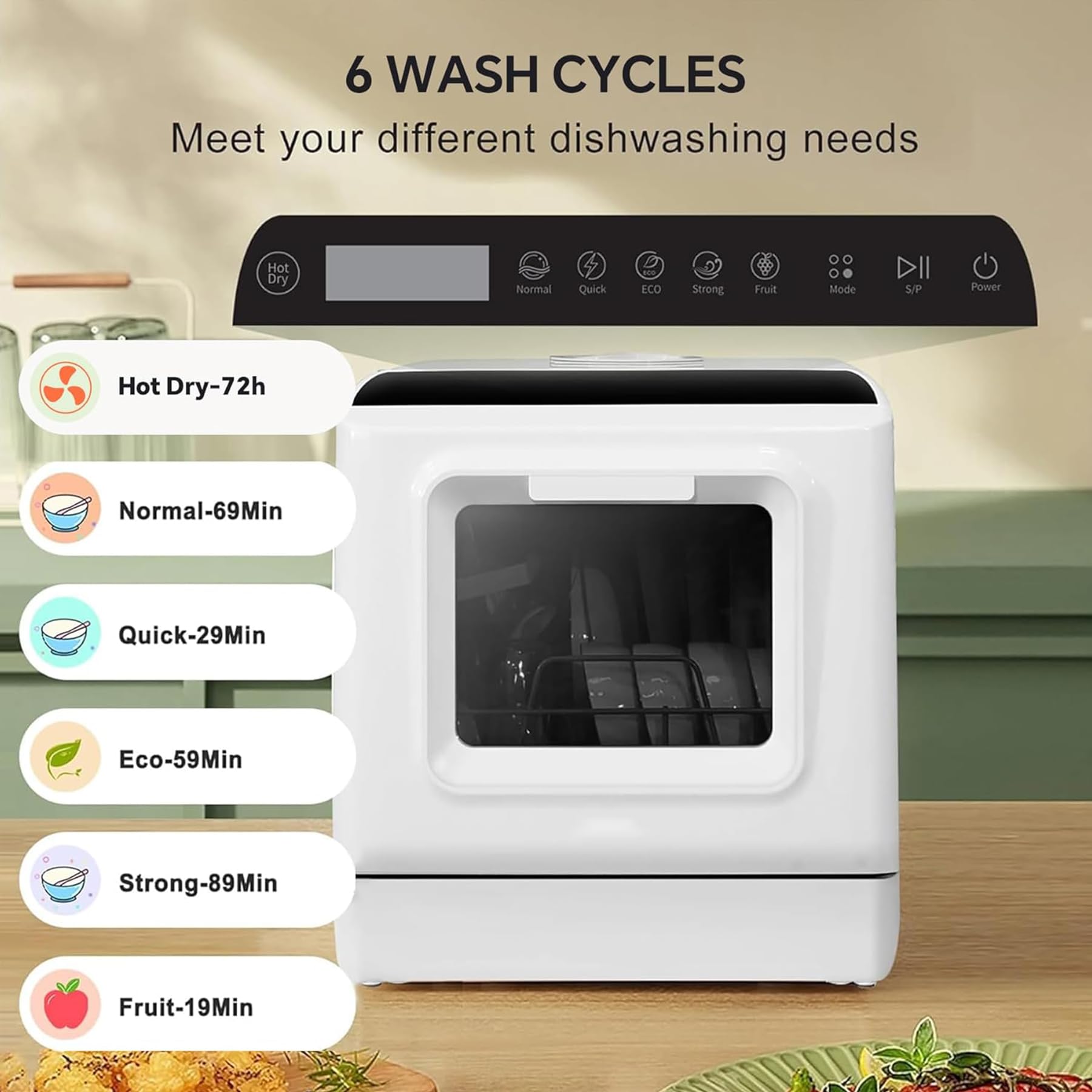 Portable Countertop Dishwasher with Built-in Water Tank - Compact Mini Dishwasher with 5 Wash Programs, 360° Dual Spray System & Air Drying Function - Perfect for Apartments, RVs, Dorms and Small Kitchens