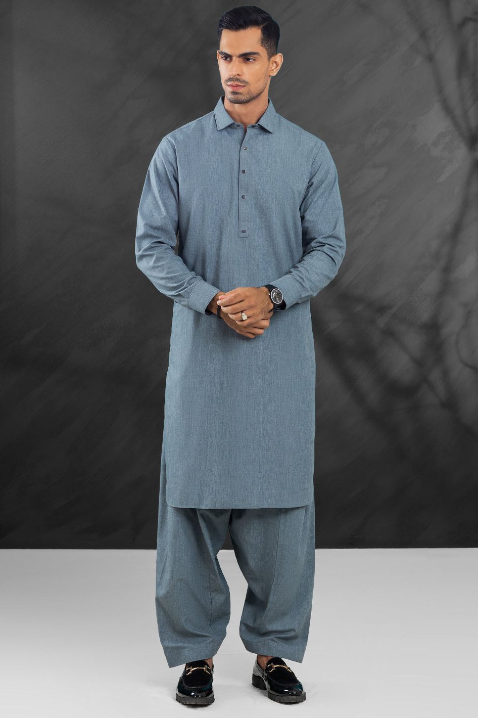 Premium Blended Grey Shalwar Kameez for Men - Wasim Akram Collection by Almirah - Perfect for Eid, Weddings & Special Occasions