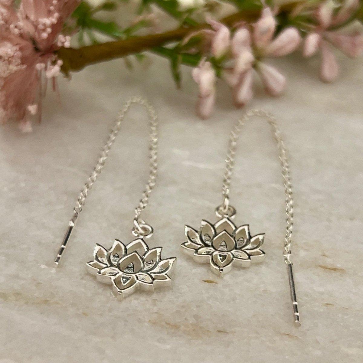 Boho Chic Lotus Flower Threader Earrings for Women - Sterling Silver Hypoallergenic Dainty Jewelry - Perfect for Festivals, Weddings & Everyday Wear