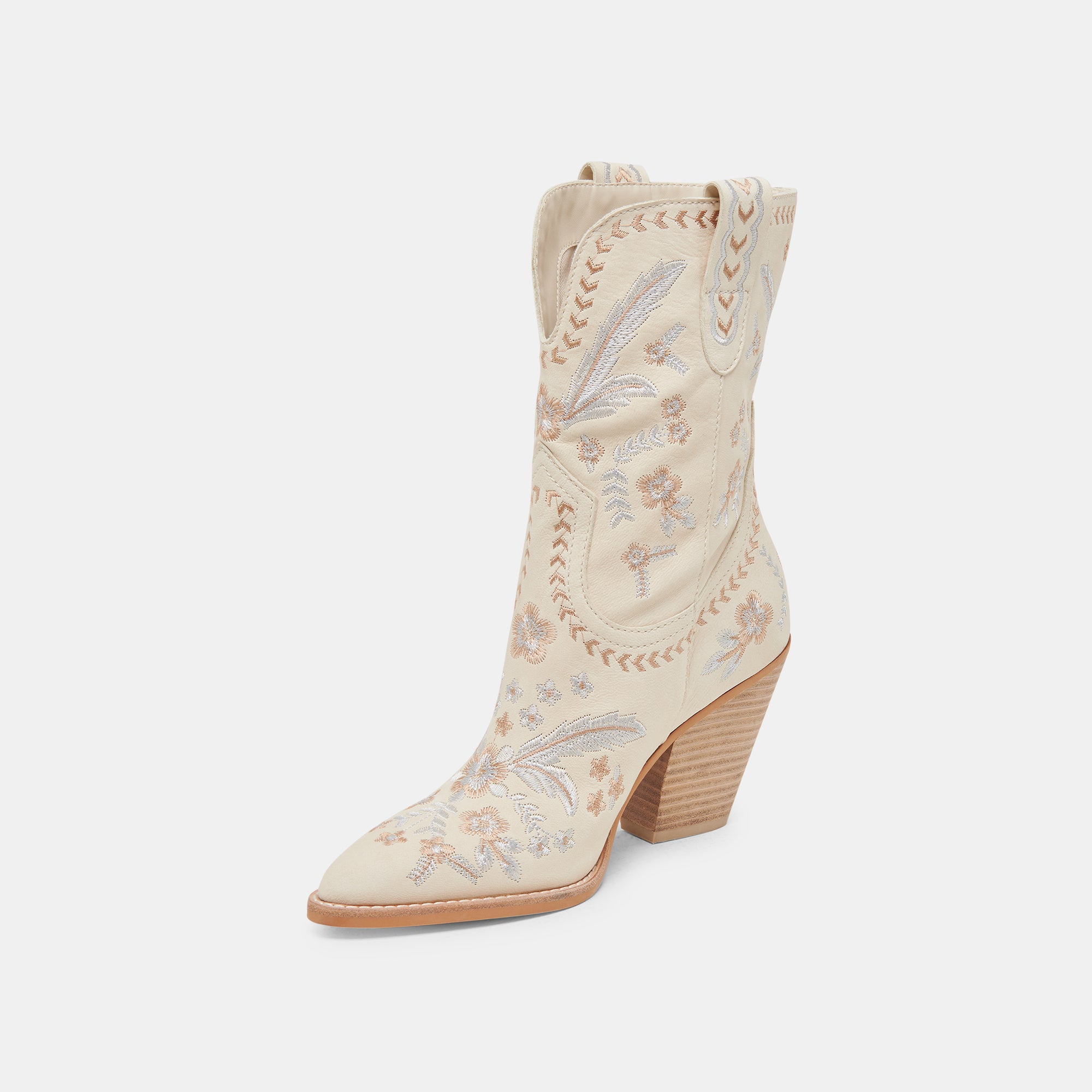 JESSEY Women's Floral Boots - Cream Nubuck Leather Ankle Booties for Casual Outfits & Fall Fashion
