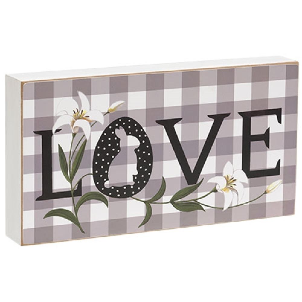 Buffalo Check Lily & Bunny Love Box Sign - Rustic Wooden Home Decor for Farmhouse, Nursery & Easter Gift