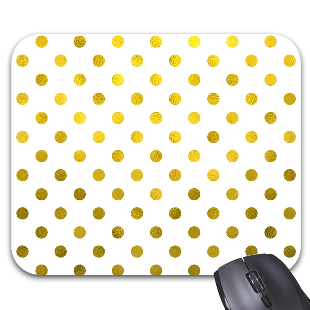 Modern Gold Leaf Metallic Faux Foil Small Polka Dot White Mouse Pad 9.5 x 7.9 Inch - Non-Slip Office & Gaming Desk Accessory for Computer, Laptop, Home and Workstation Use