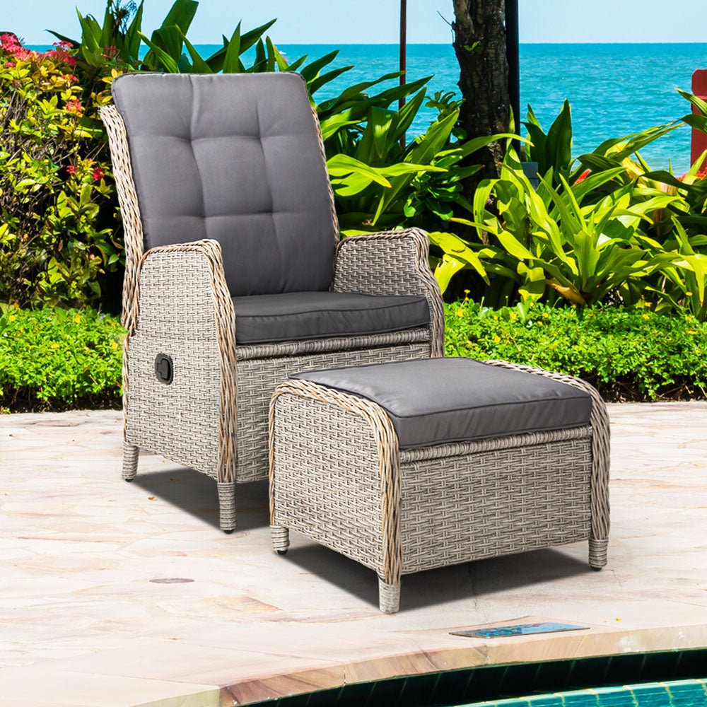 Ella Outdoor Recliner Patio Chair - Adjustable Grey Lounge Chair for Backyard, Poolside & Garden Relaxation - Weather-Resistant Patio Furniture for Comfortable Outdoor Lounging