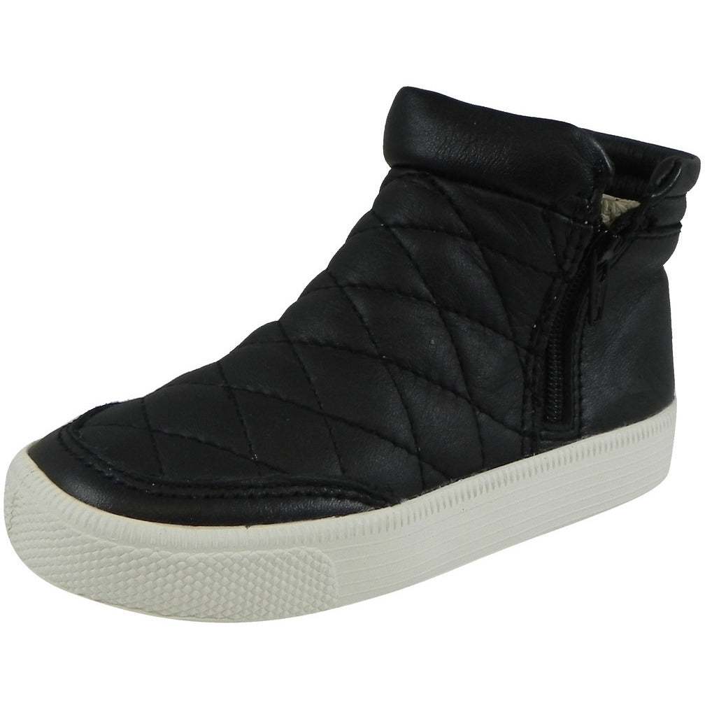 Old Soles 1040 Boys & Girls Zip Daley Black Quilted Leather High Top Sneakers - Stylish & Comfortable for School, Play & Everyday Wear