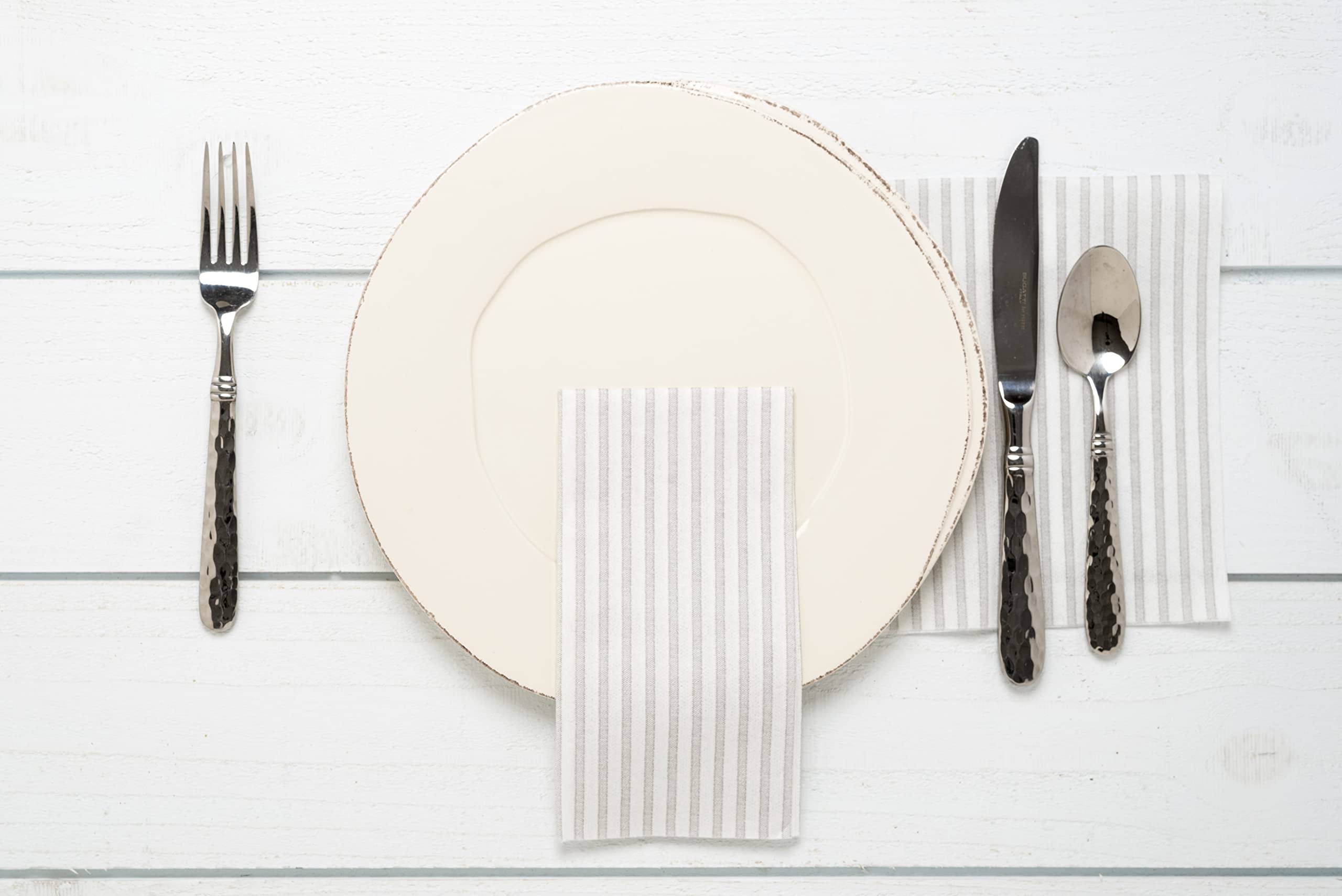 Vietri Martellato Silver 5-Piece Stainless Steel Flatware Set - Premium 18/10 Handcrafted Cutlery for Fine Dining, Wedding Gifts & Elegant Table Settings