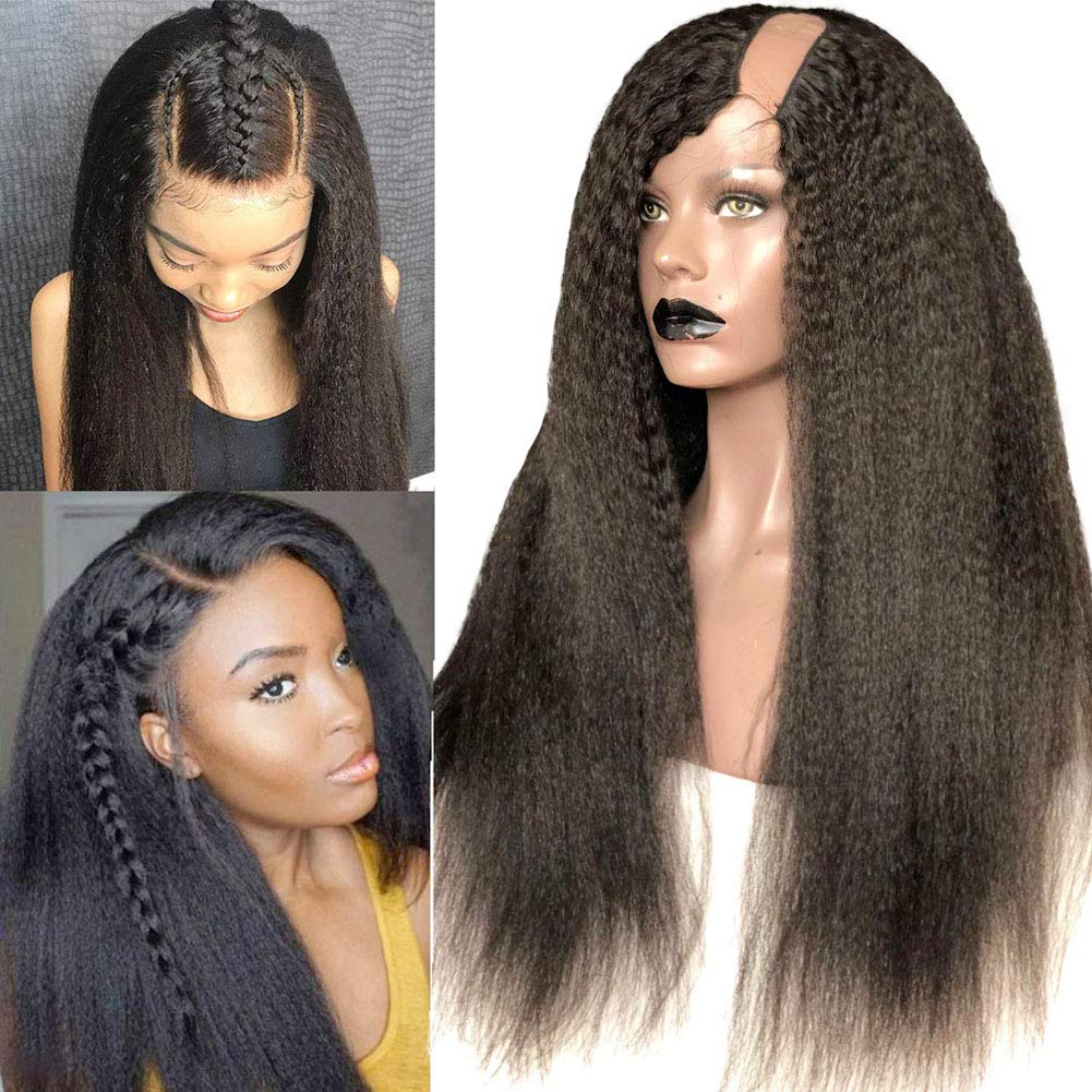 10A Virgin Human Hair U Part Wig for Black Women - Kinky Straight 1X3 Left Opening Glueless Wig (130% Density, 8