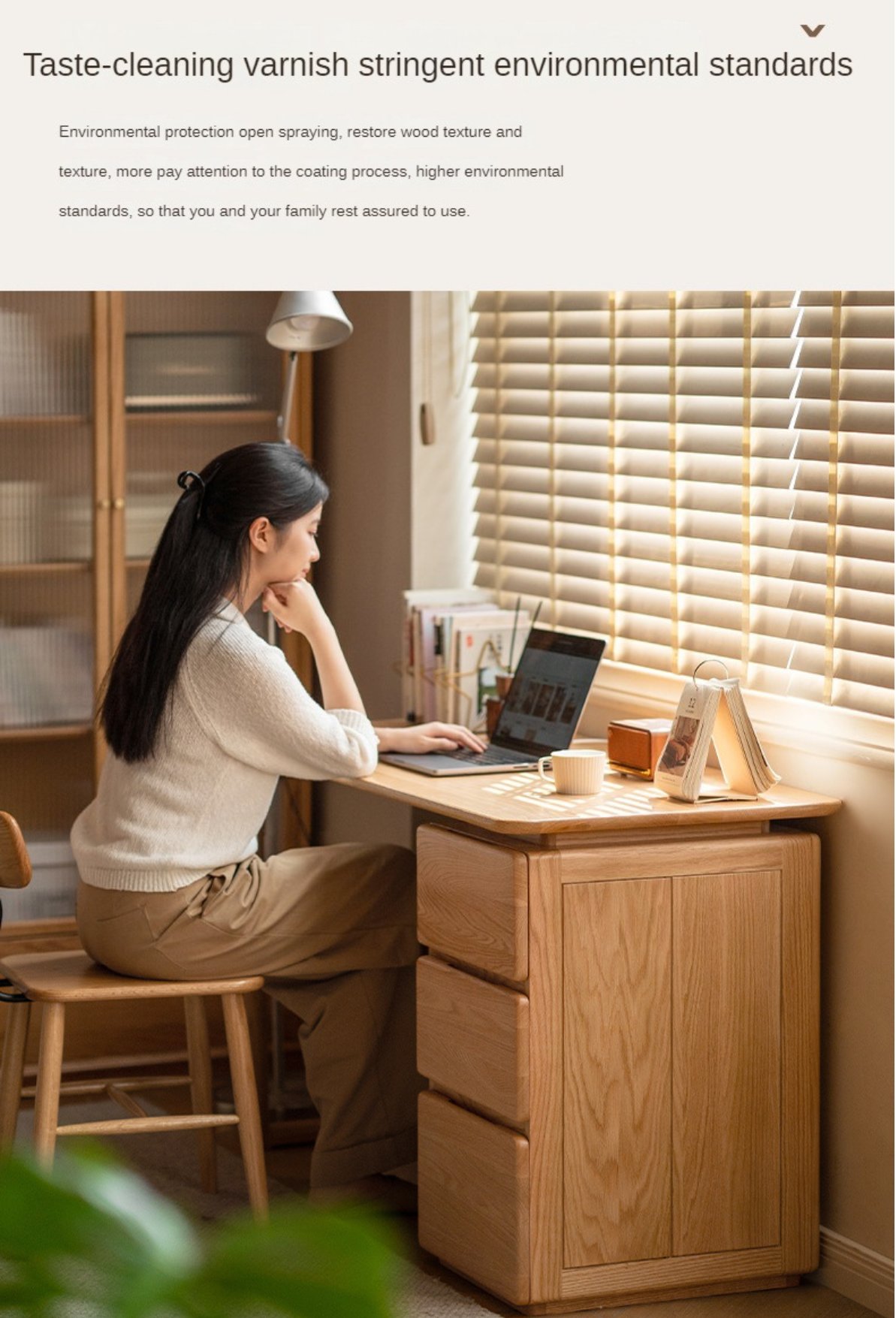 Oak Solid Wood Modern Study Table - Durable & Stylish Home Office Desk for Work or Study | Perfect for Small Spaces, Apartments & Remote Work