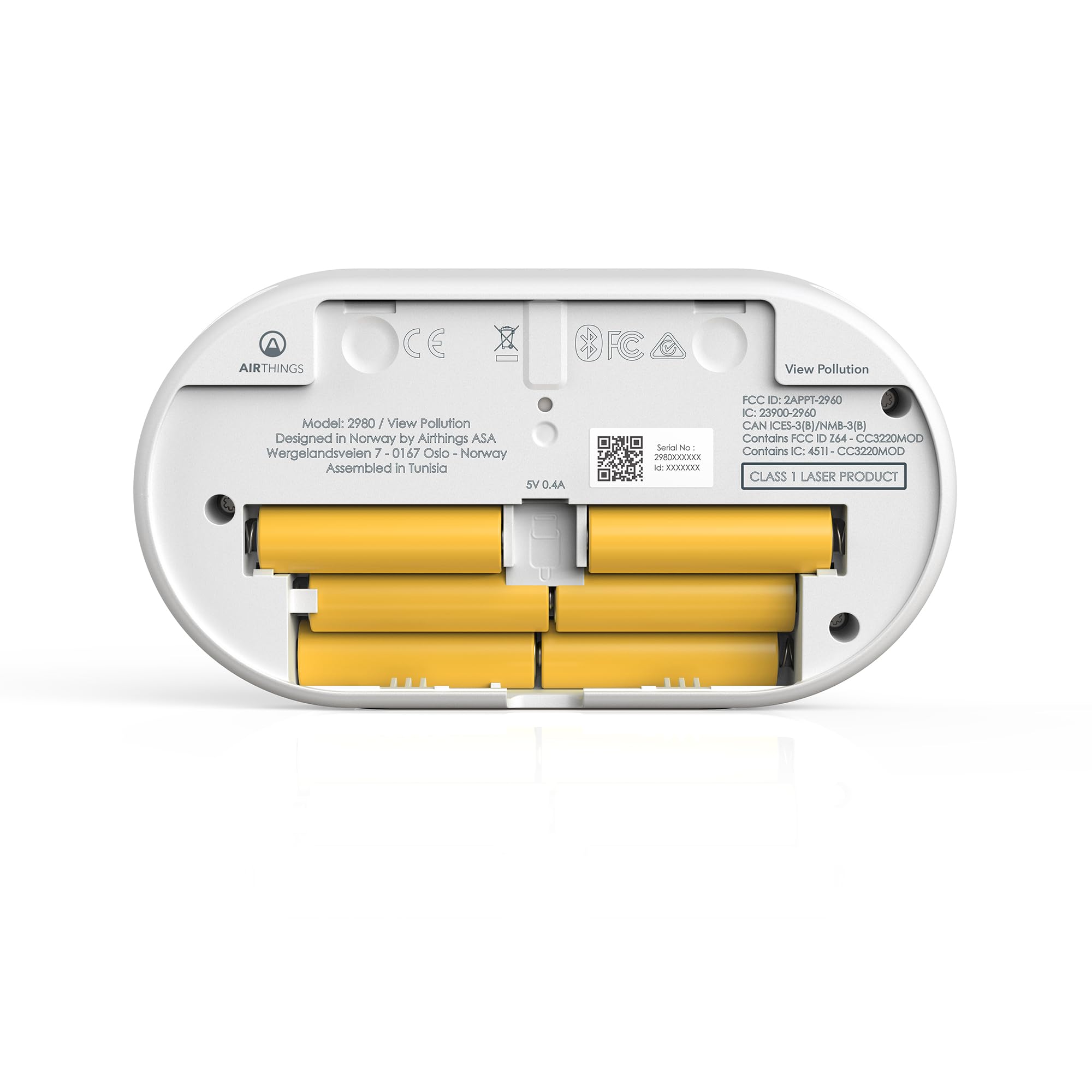Airthings View Pollution - Smart Indoor Air Quality Monitor with PM2.5 Sensor, Humidity & Temperature Detection - Wireless WiFi & Battery Powered for Home, Office - Ideal for City Pollution & Wildfire Smoke Monitoring - Works with Mobile App
